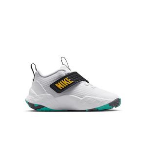 Nike Team Hustle D 12 "White/Black/Clear Emerald/Topaz Gold" Preschool Boys' Basketball Shoe - WHITE/BLACK/EMERALD/GOLD