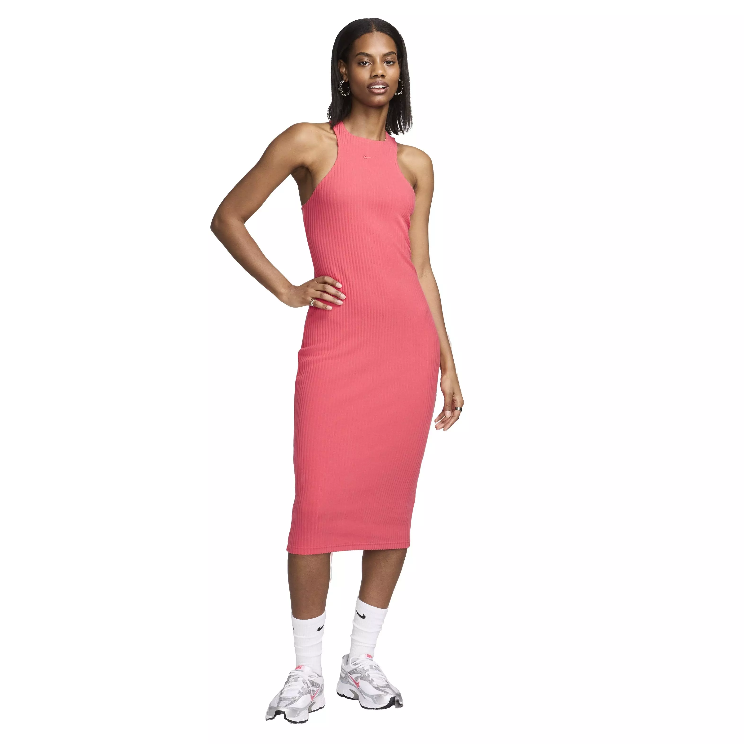 Nike Women's Sportswear Chill Rib Slim Sleeveless Midi Dress - PINK