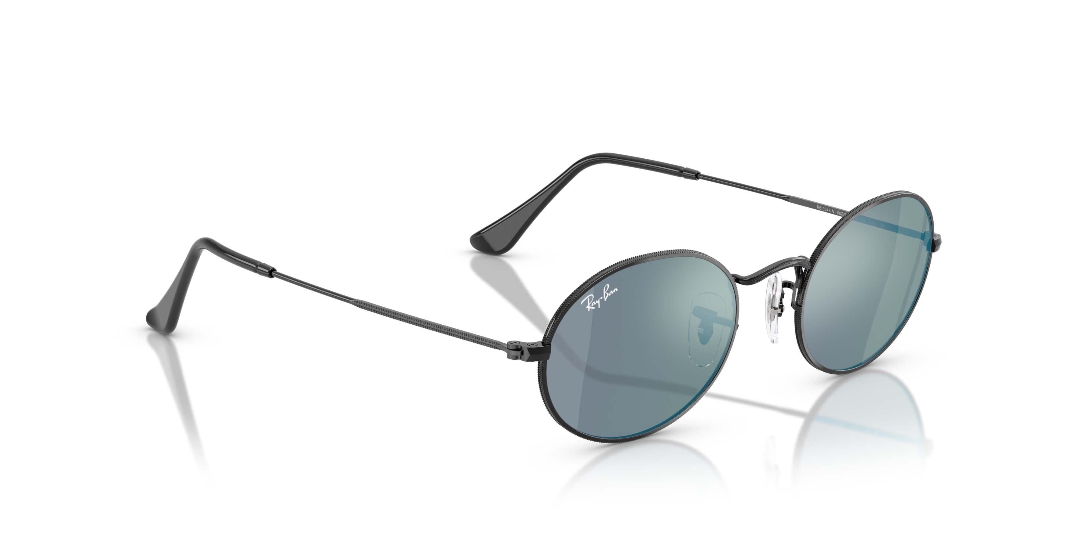 Ray-Ban Oval Flat Lenses Blue Mirror Sunglasses &ndash; Polished Black - BLACK/BLUE Thumbnail View 3