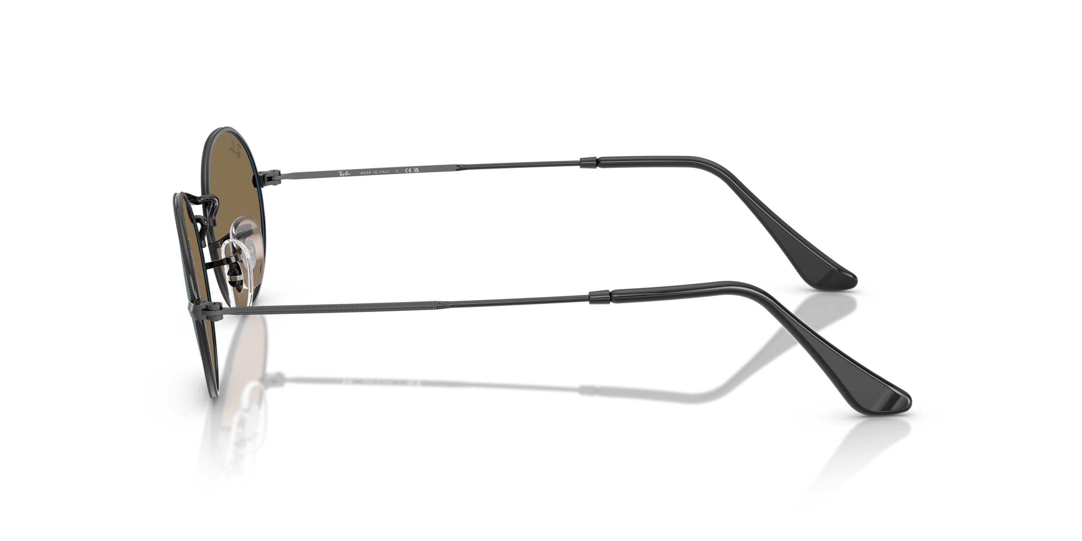 Ray-Ban Oval Flat Lenses Blue Mirror Sunglasses &ndash; Polished Black - BLACK/BLUE Thumbnail View 6