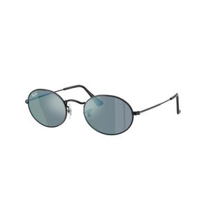 Ray-Ban Oval Flat Lenses Blue Mirror Sunglasses &ndash; Polished Black