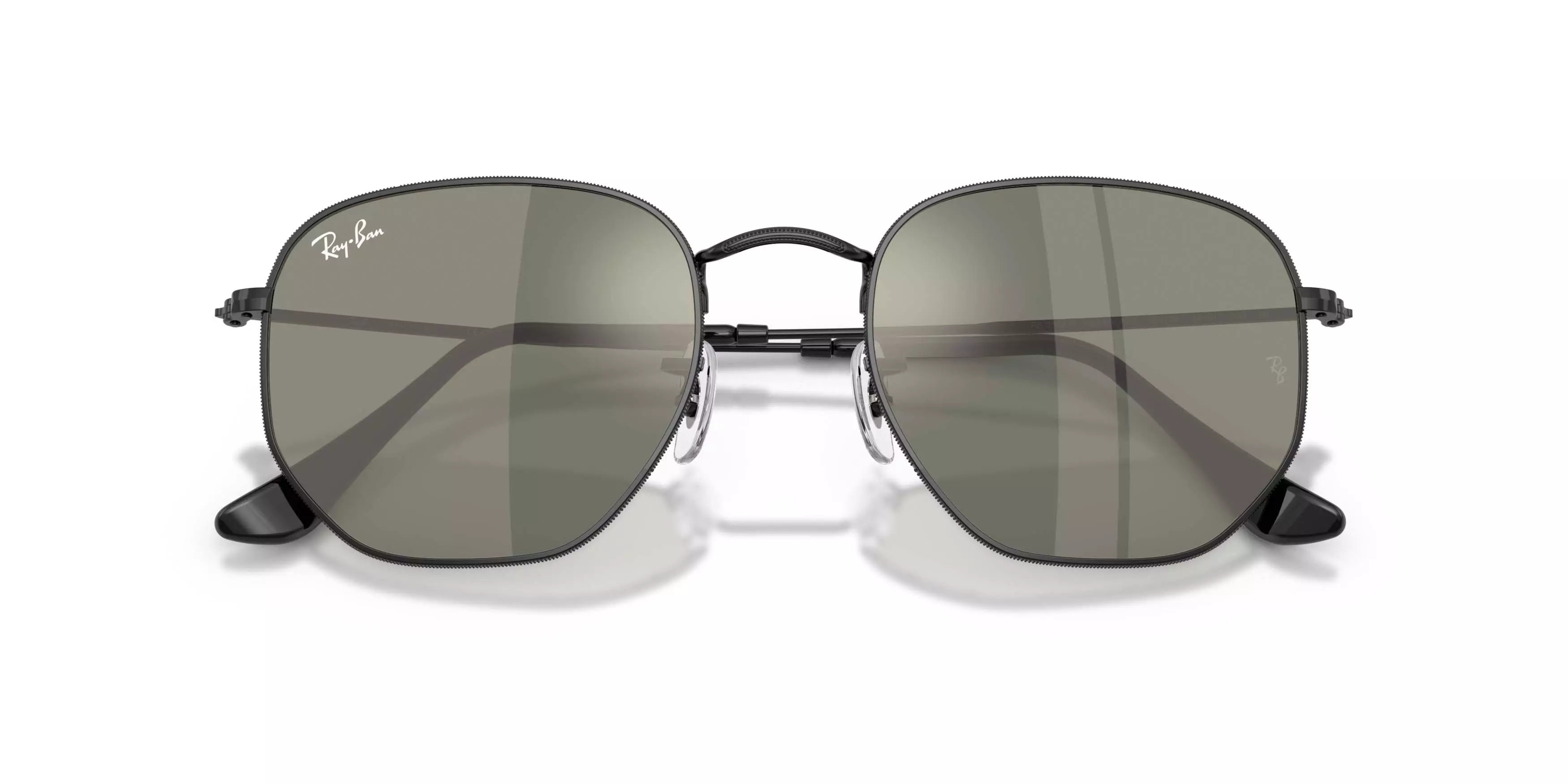 Ray-Ban Hexagonal Flat Lenses Bronze Mirrored Sunglasses &ndash; Polished Black - BLACK