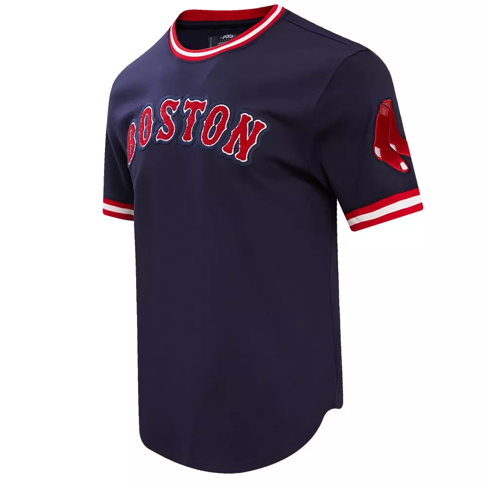 Pro Standard Men's MLB Boston Red Sox Classic Chenille Striped Sleeve Top - NAVY