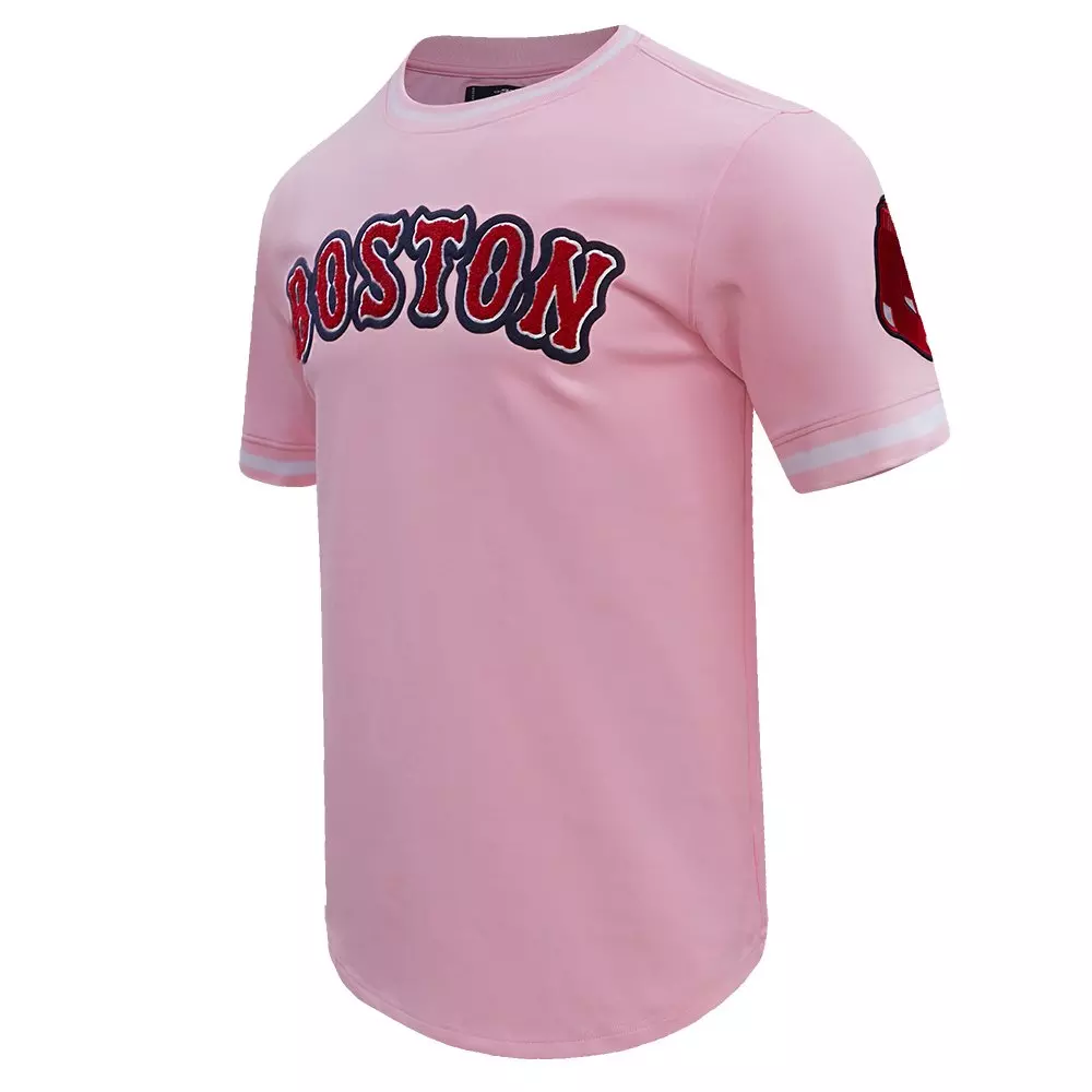 Pro Standard Men's MLB Boston Red Sox Classic Chenille Striped Sleeve Top - PINK