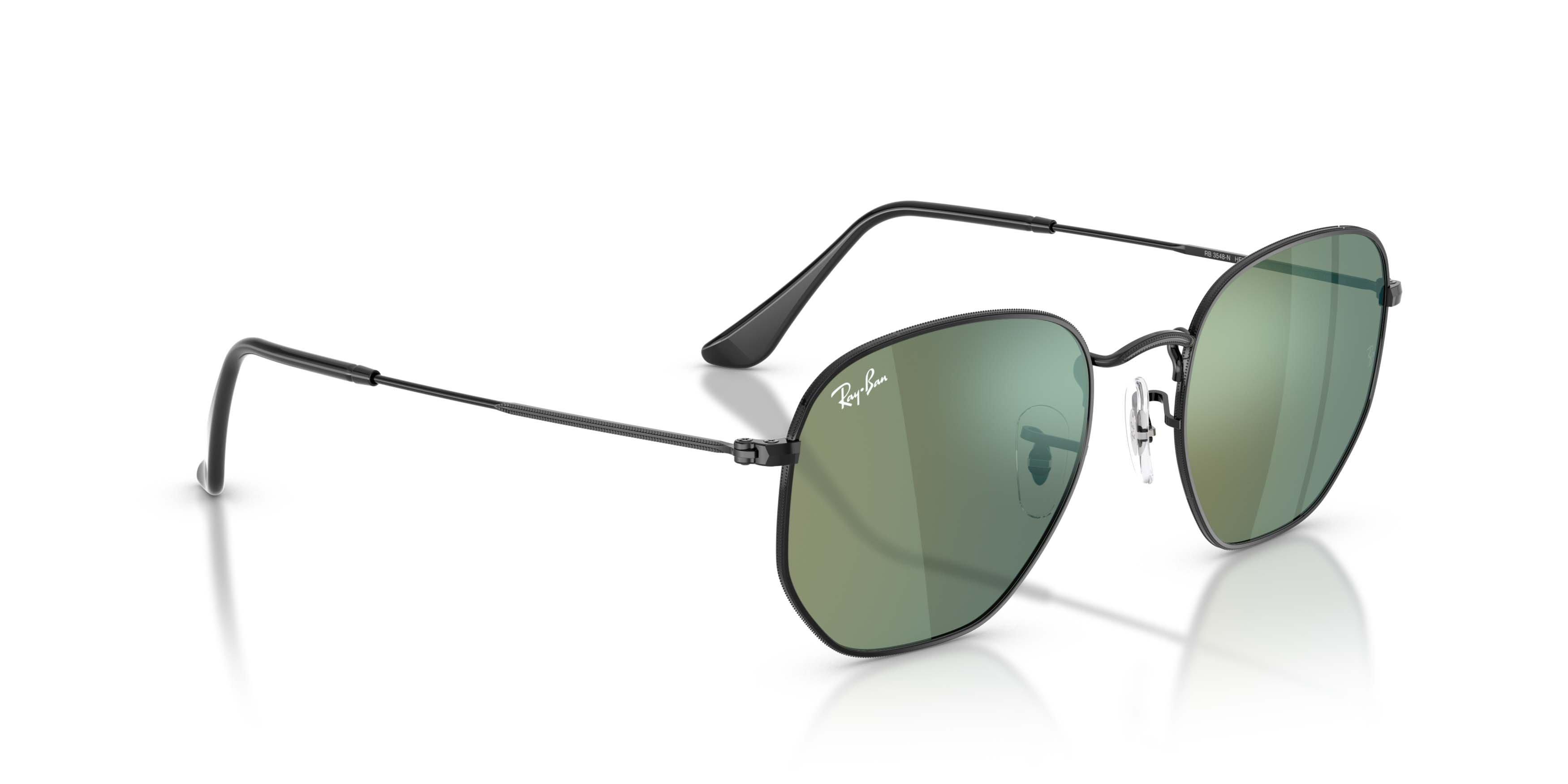 Ray-Ban Hexagonal Flat Lenses Blue Mirrored Sunglasses &ndash; Polished Black - BLACK/BLUE Thumbnail View 3