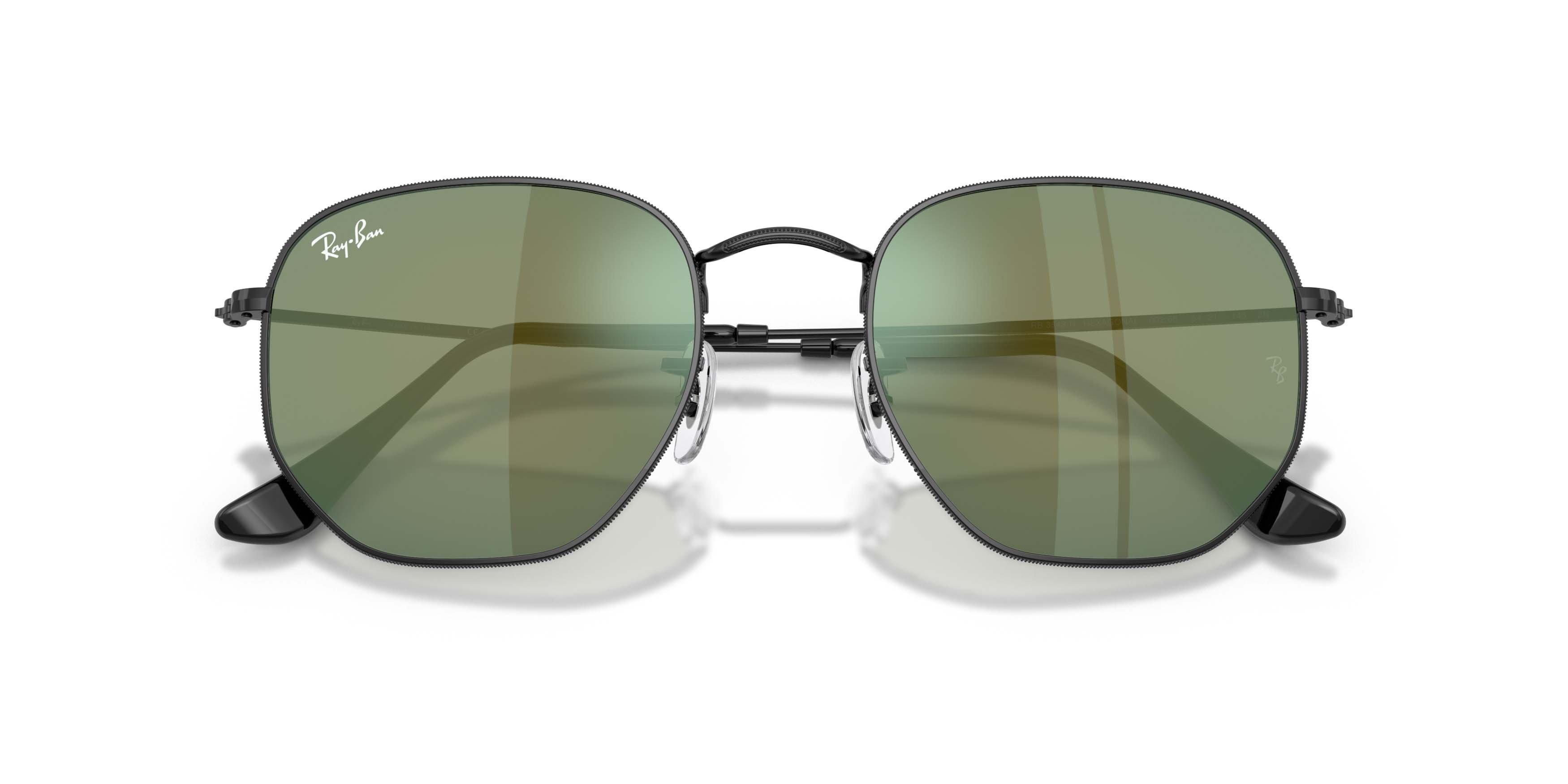 Ray-Ban Hexagonal Flat Lenses Blue Mirrored Sunglasses &ndash; Polished Black - BLACK/BLUE Thumbnail View 5