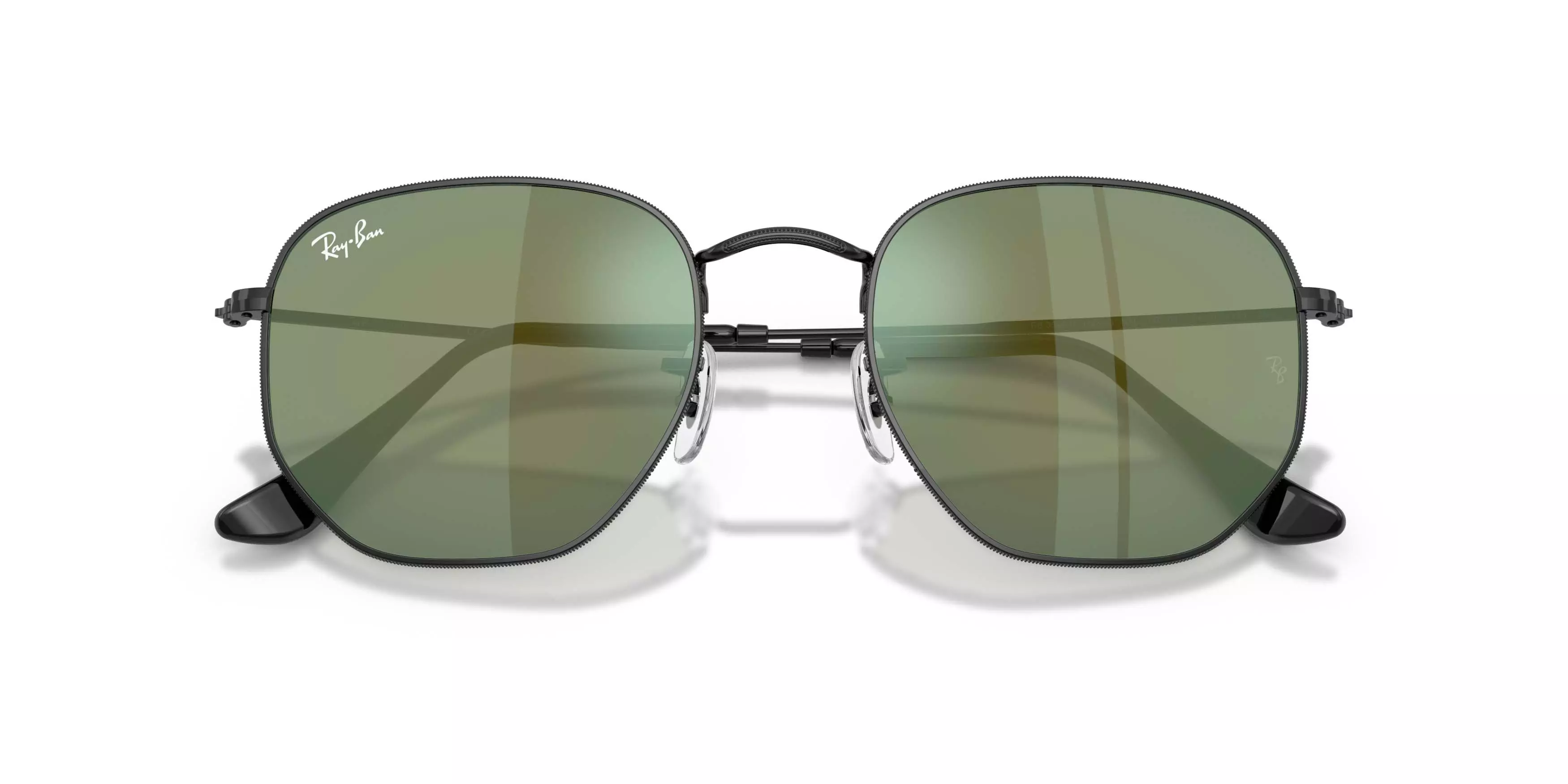 Ray-Ban Hexagonal Flat Lenses Blue Mirrored Sunglasses &ndash; Polished Black - BLACK/BLUE