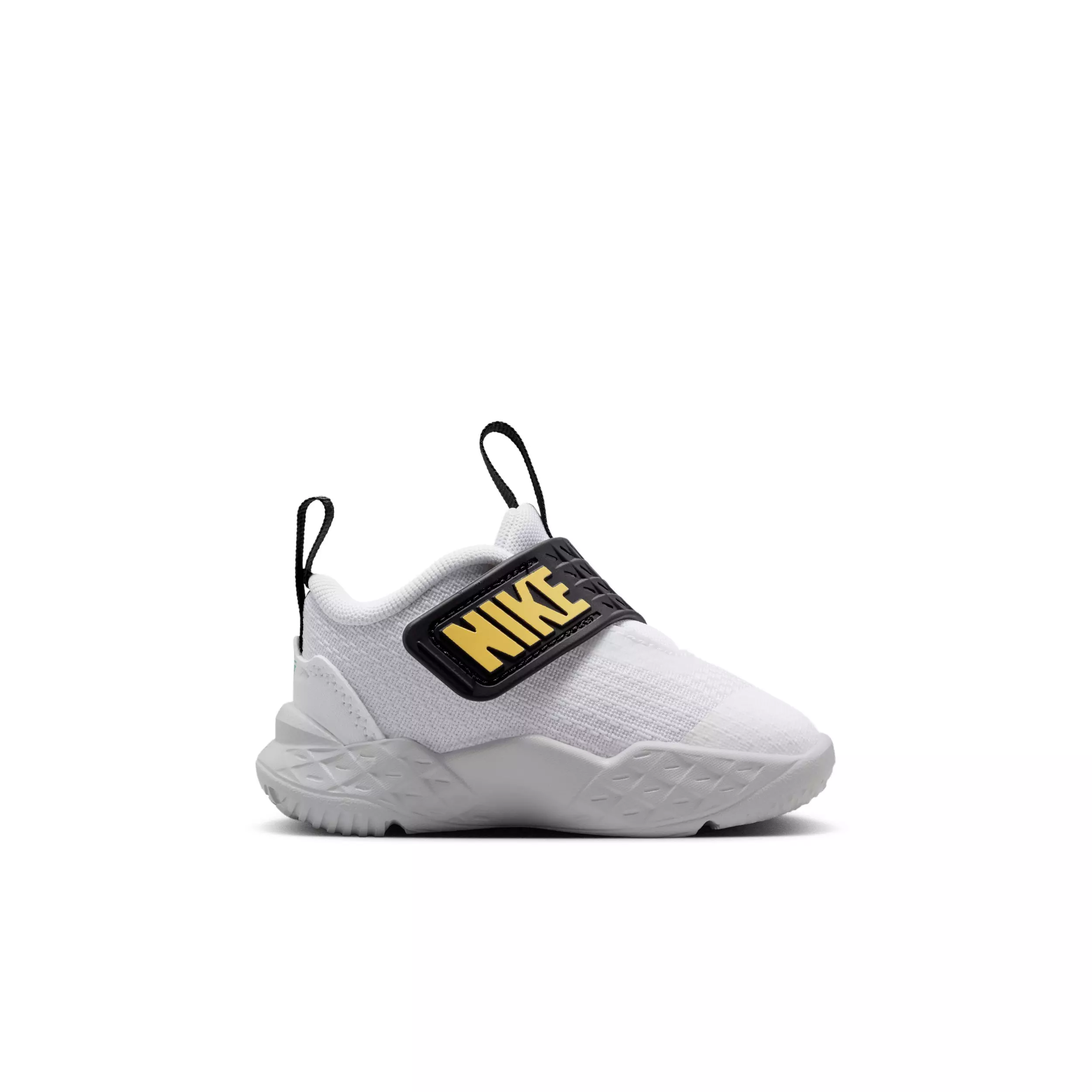Nike Team Hustle D 12 "White/Black/Clear Emerald/Topaz Gold" Infant Boys' Basketball Shoe - WHITE/BLACK/EMERALD/GOLD