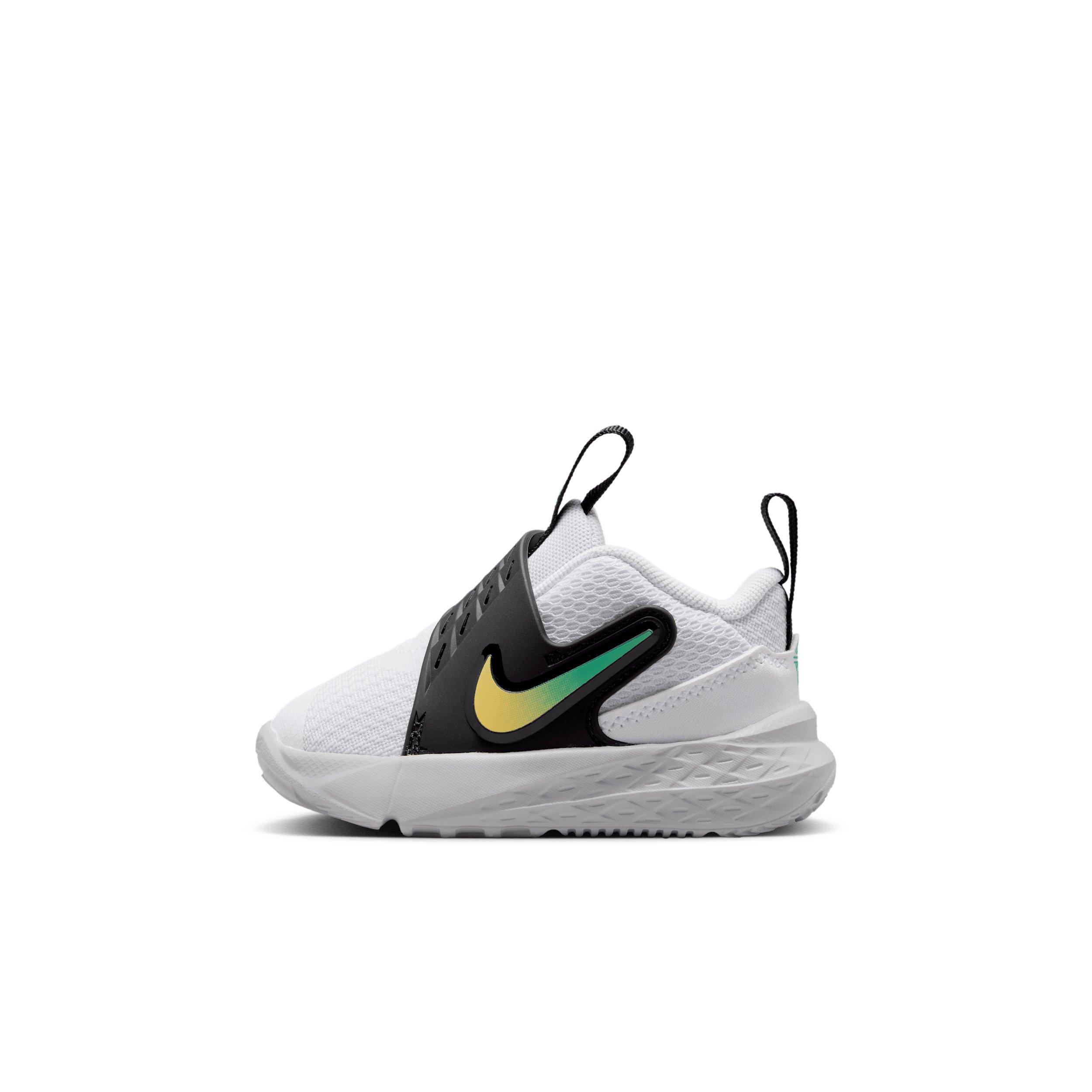 Nike Team Hustle D 12 "White/Black/Clear Emerald/Topaz Gold" Infant Boys' Basketball Shoe - WHITE/BLACK/EMERALD/GOLD