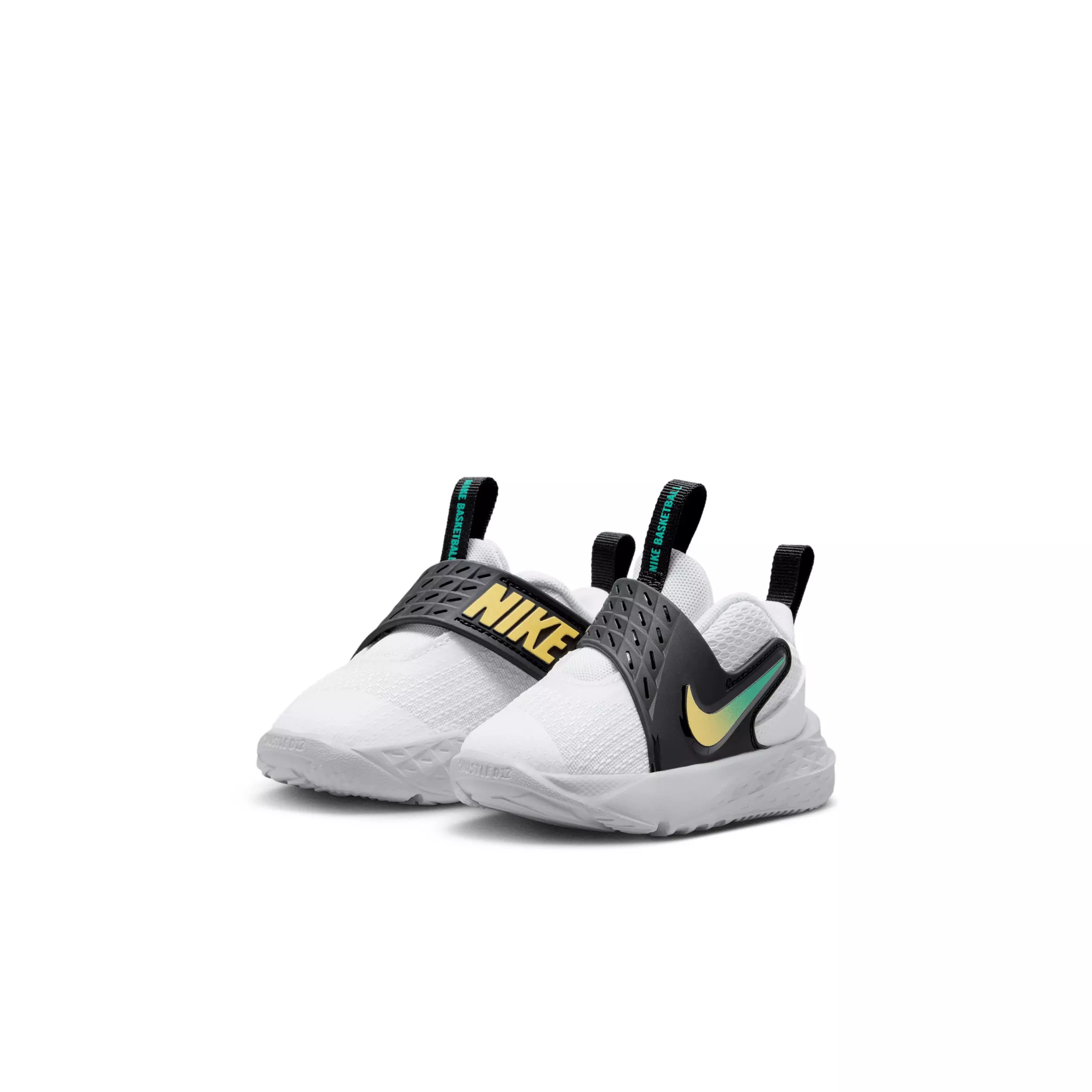 Nike Team Hustle D 12 "White/Black/Clear Emerald/Topaz Gold" Infant Boys' Basketball Shoe - WHITE/BLACK/EMERALD/GOLD
