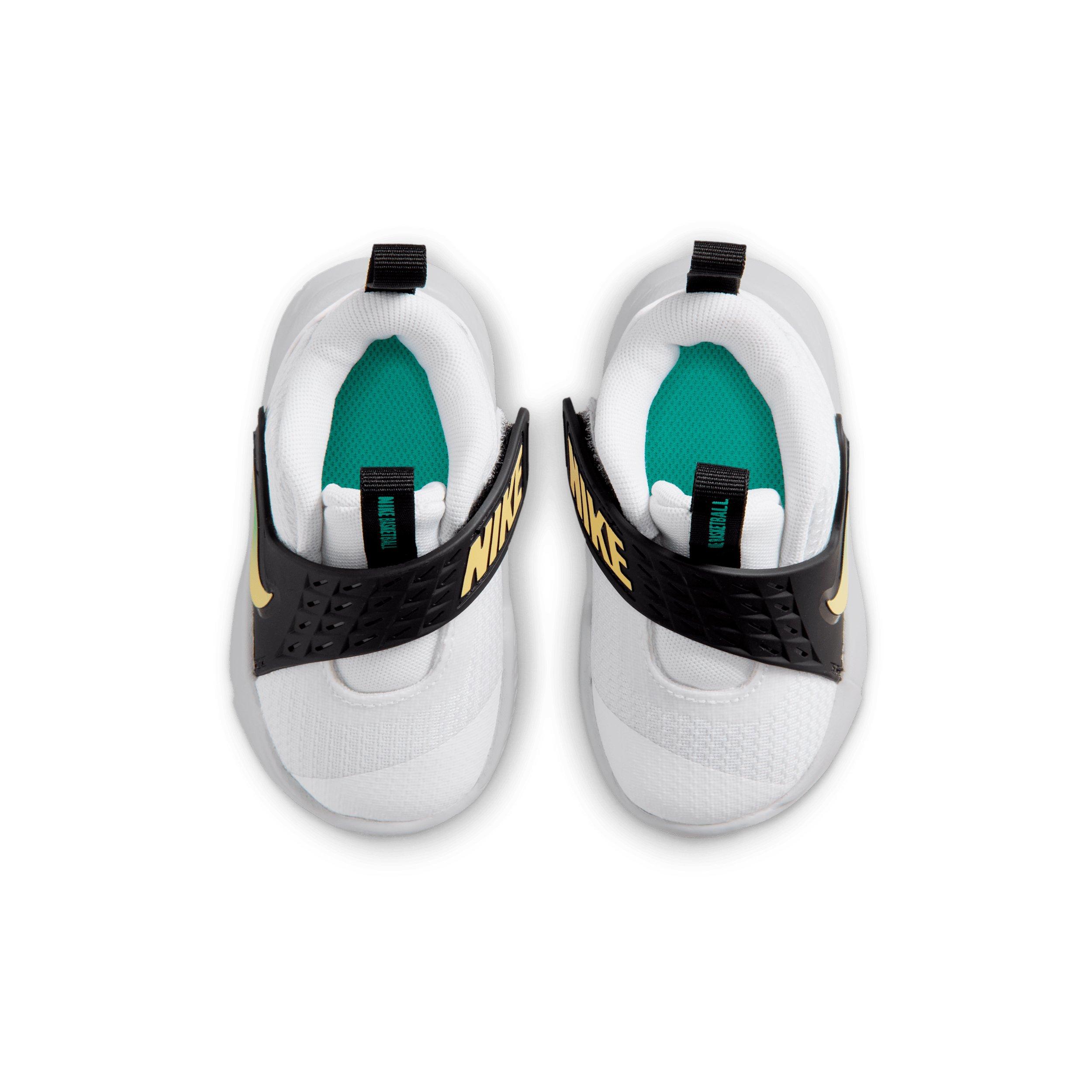 Nike Team Hustle D 12 "White/Black/Clear Emerald/Topaz Gold" Infant Boys' Basketball Shoe - WHITE/BLACK/EMERALD/GOLD