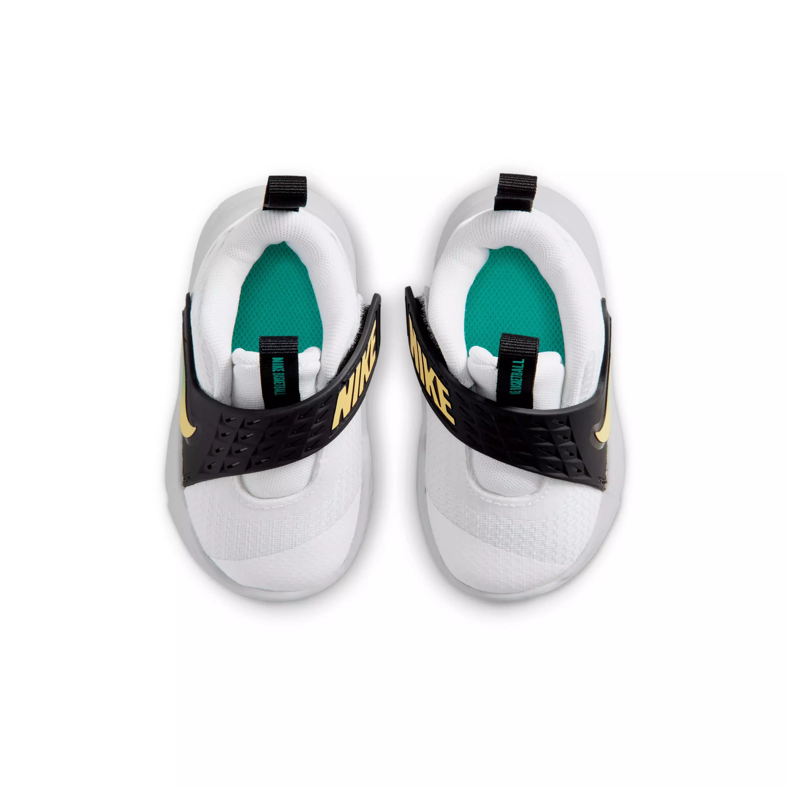 Nike Team Hustle D 12 "White/Black/Clear Emerald/Topaz Gold" Infant Boys' Basketball Shoe - WHITE/BLACK/EMERALD/GOLD