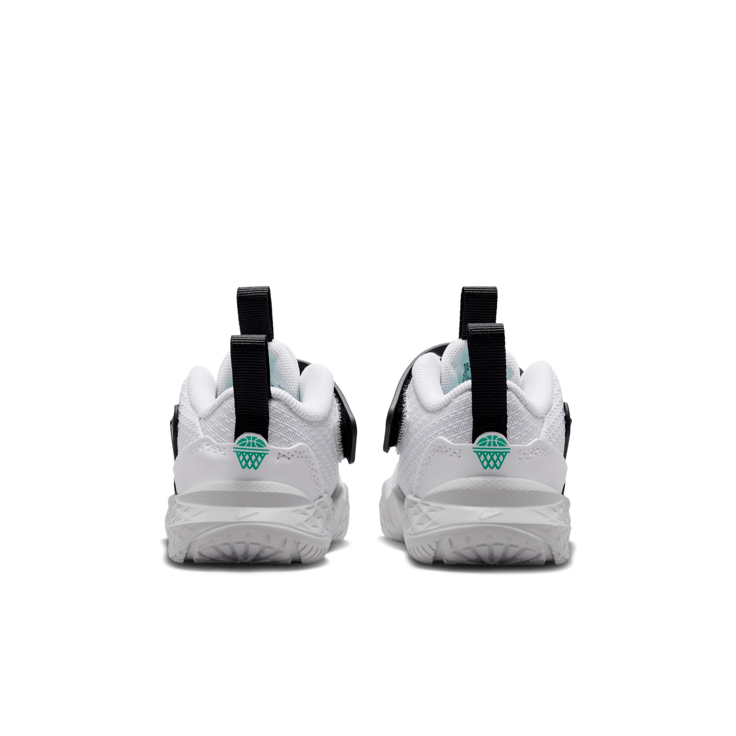 Nike Team Hustle D 12 "White/Black/Clear Emerald/Topaz Gold" Infant Boys' Basketball Shoe - WHITE/BLACK/EMERALD/GOLD