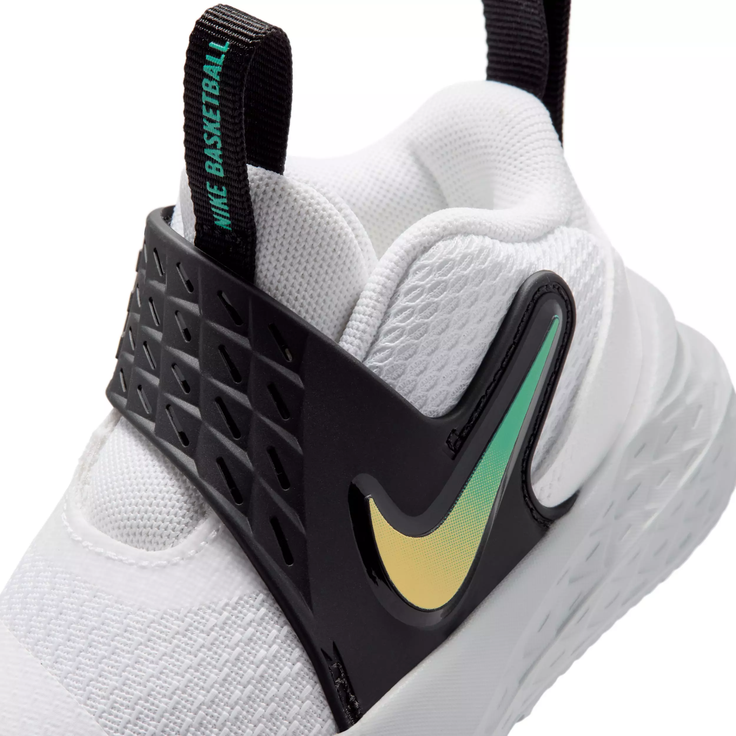 Nike Team Hustle D 12 "White/Black/Clear Emerald/Topaz Gold" Infant Boys' Basketball Shoe - WHITE/BLACK/EMERALD/GOLD