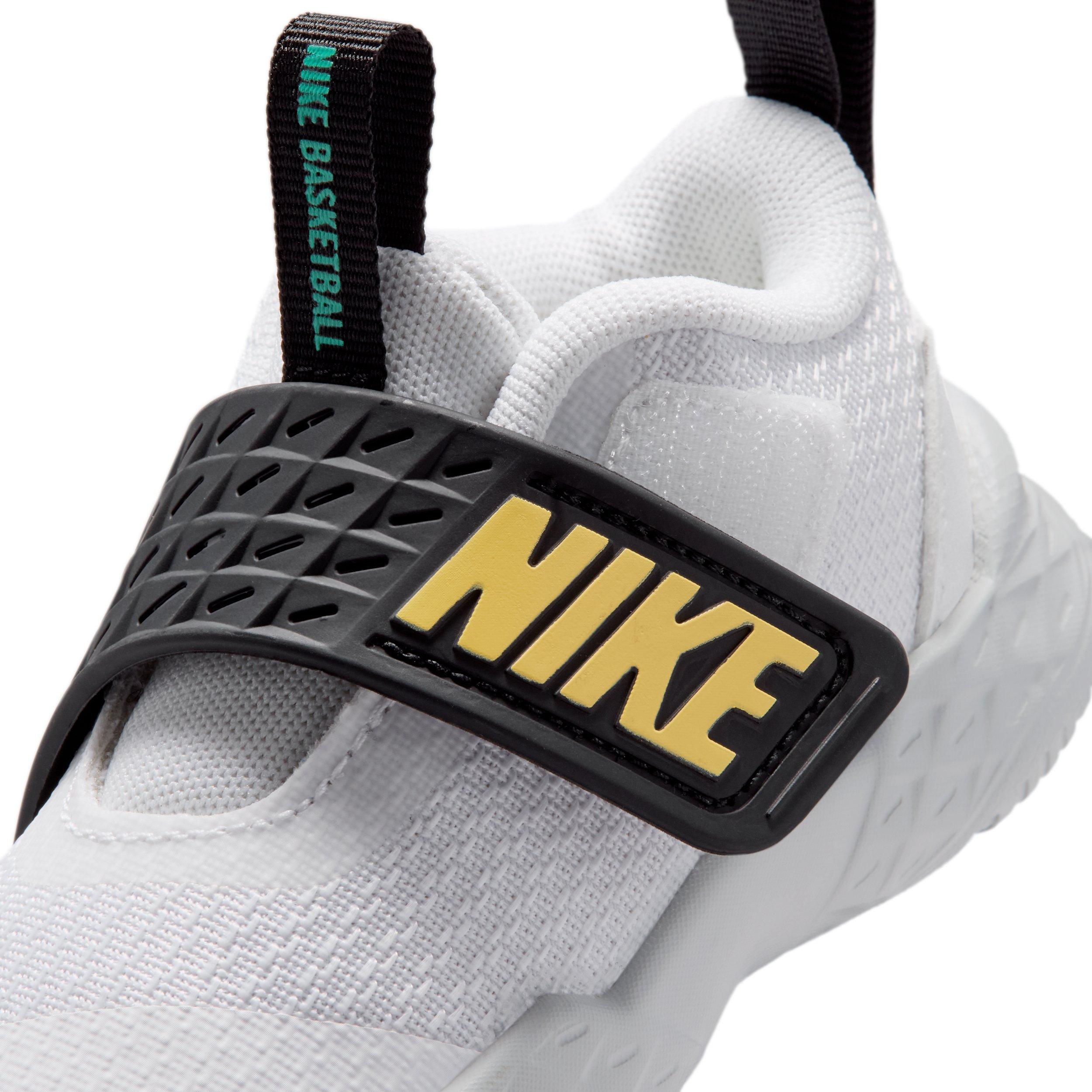 Nike Team Hustle D 12 "White/Black/Clear Emerald/Topaz Gold" Infant Boys' Basketball Shoe - WHITE/BLACK/EMERALD/GOLD
