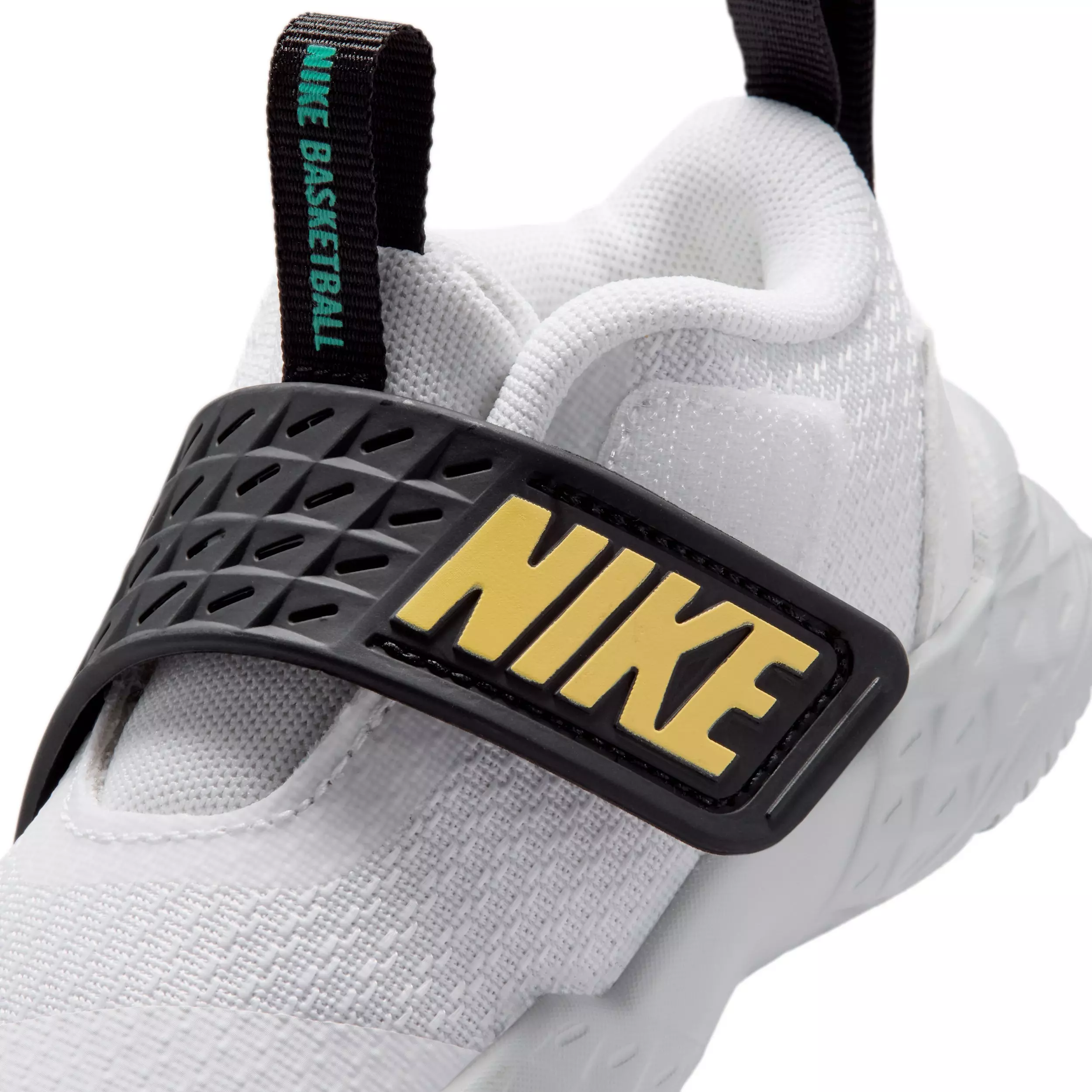 Nike Team Hustle D 12 "White/Black/Clear Emerald/Topaz Gold" Infant Boys' Basketball Shoe - WHITE/BLACK/EMERALD/GOLD