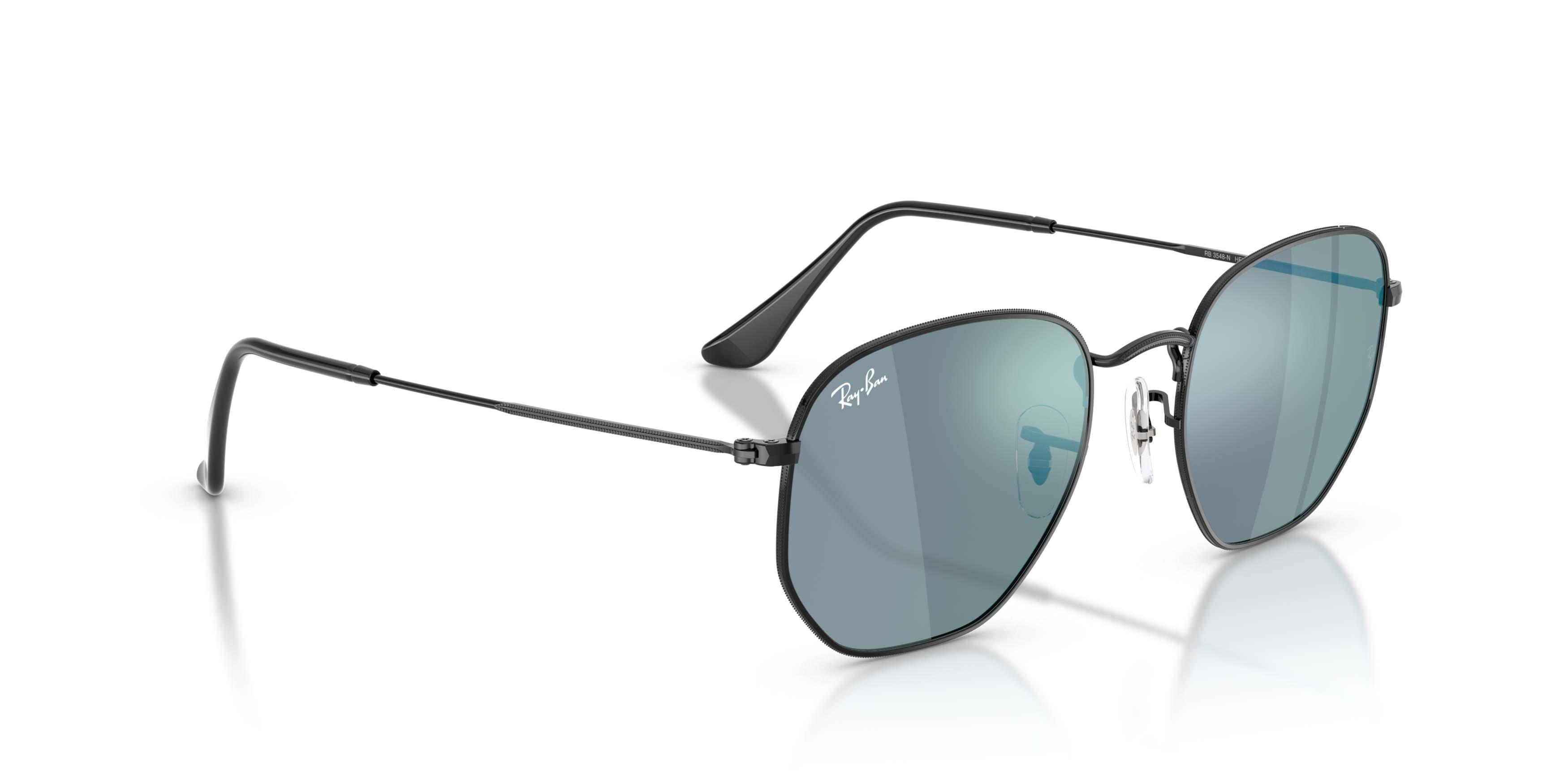 Ray-Ban Hexagonal Flat Lenses Blue Mirror Sunglasses &ndash; Polished Black - BLACK/BLUE Thumbnail View 3