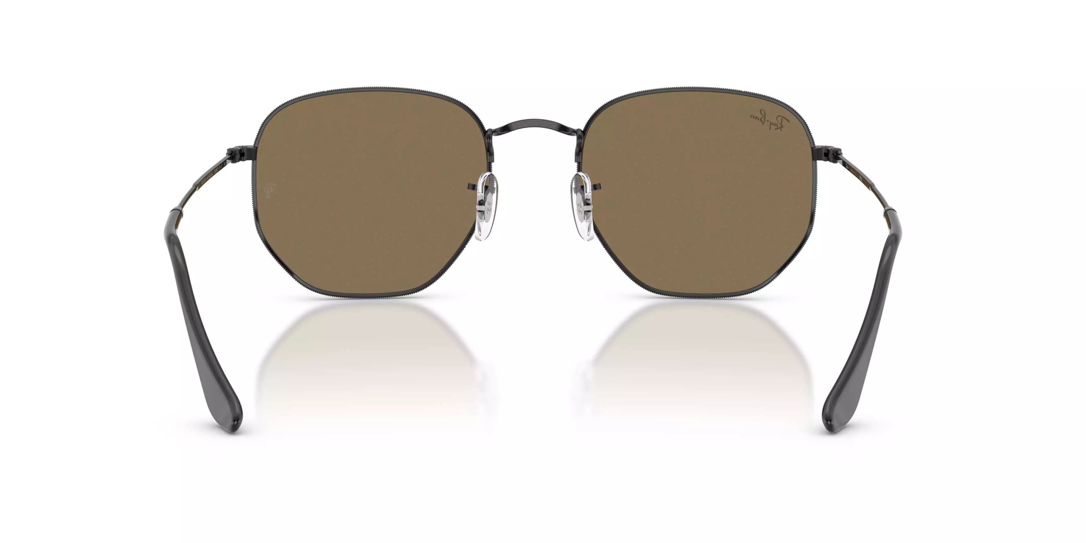 Ray-Ban Hexagonal Flat Lenses Blue Mirror Sunglasses &ndash; Polished Black - BLACK/BLUE