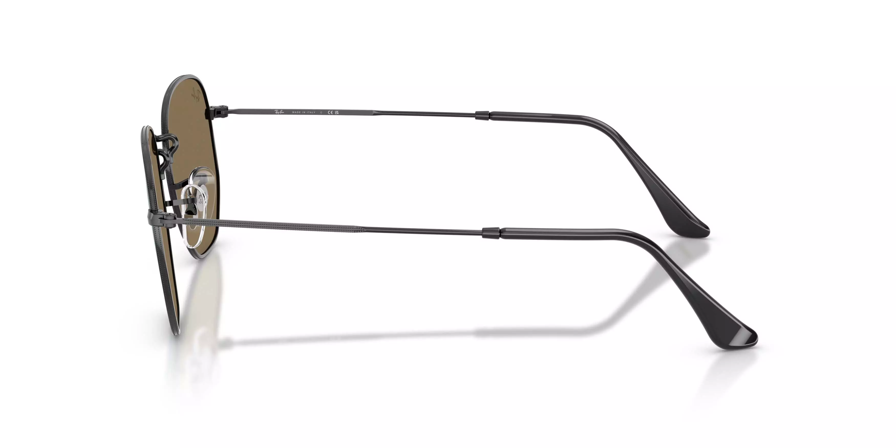 Ray-Ban Hexagonal Flat Lenses Blue Mirror Sunglasses &ndash; Polished Black - BLACK/BLUE