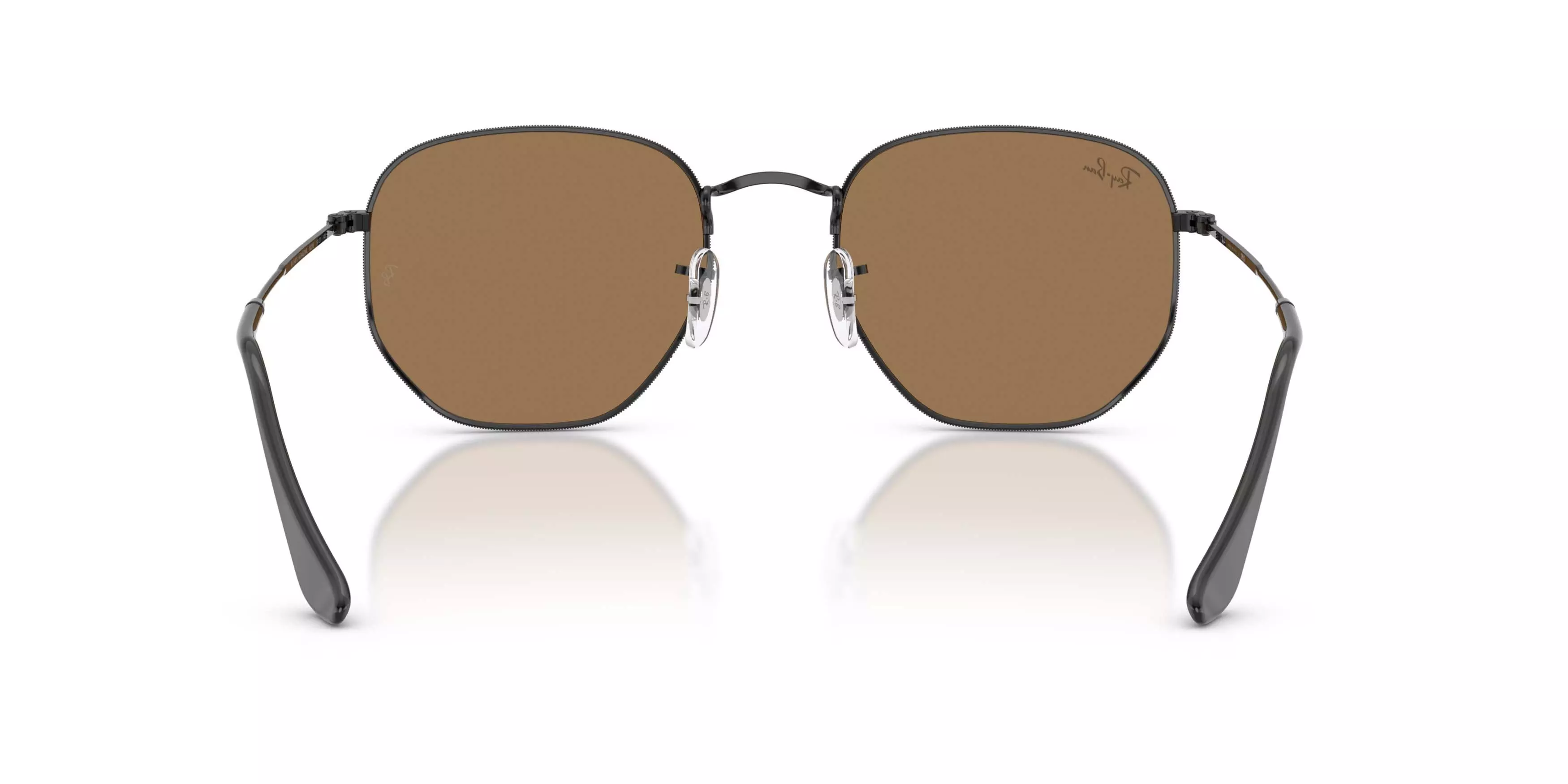 Ray-Ban Hexagonal Flat Lenses Brown Mirror Bronze Sunglasses &ndash; Polished Black - BLACK