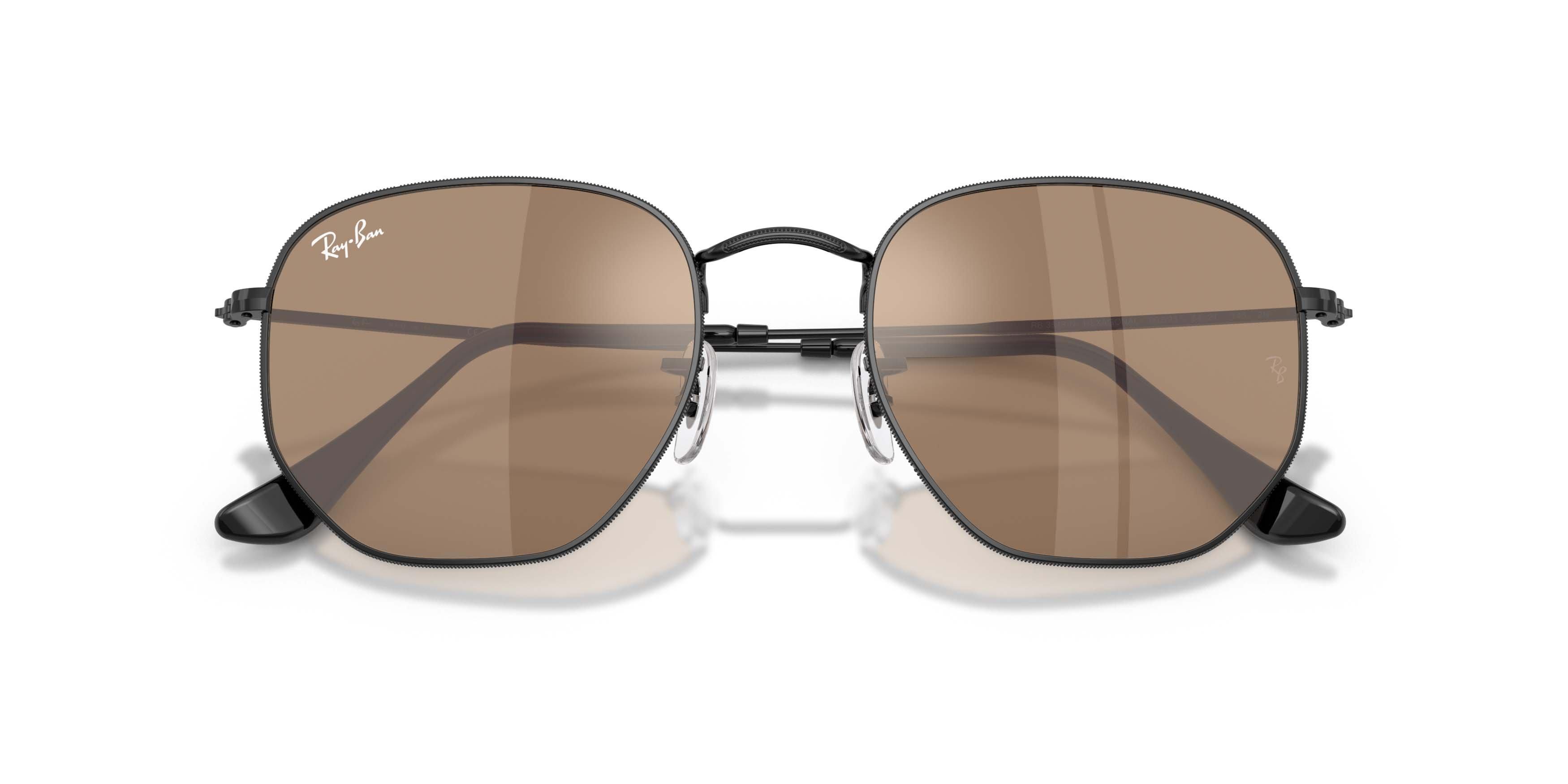 Ray-Ban Hexagonal Flat Lenses Brown Mirror Bronze Sunglasses &ndash; Polished Black - BLACK Thumbnail View 5