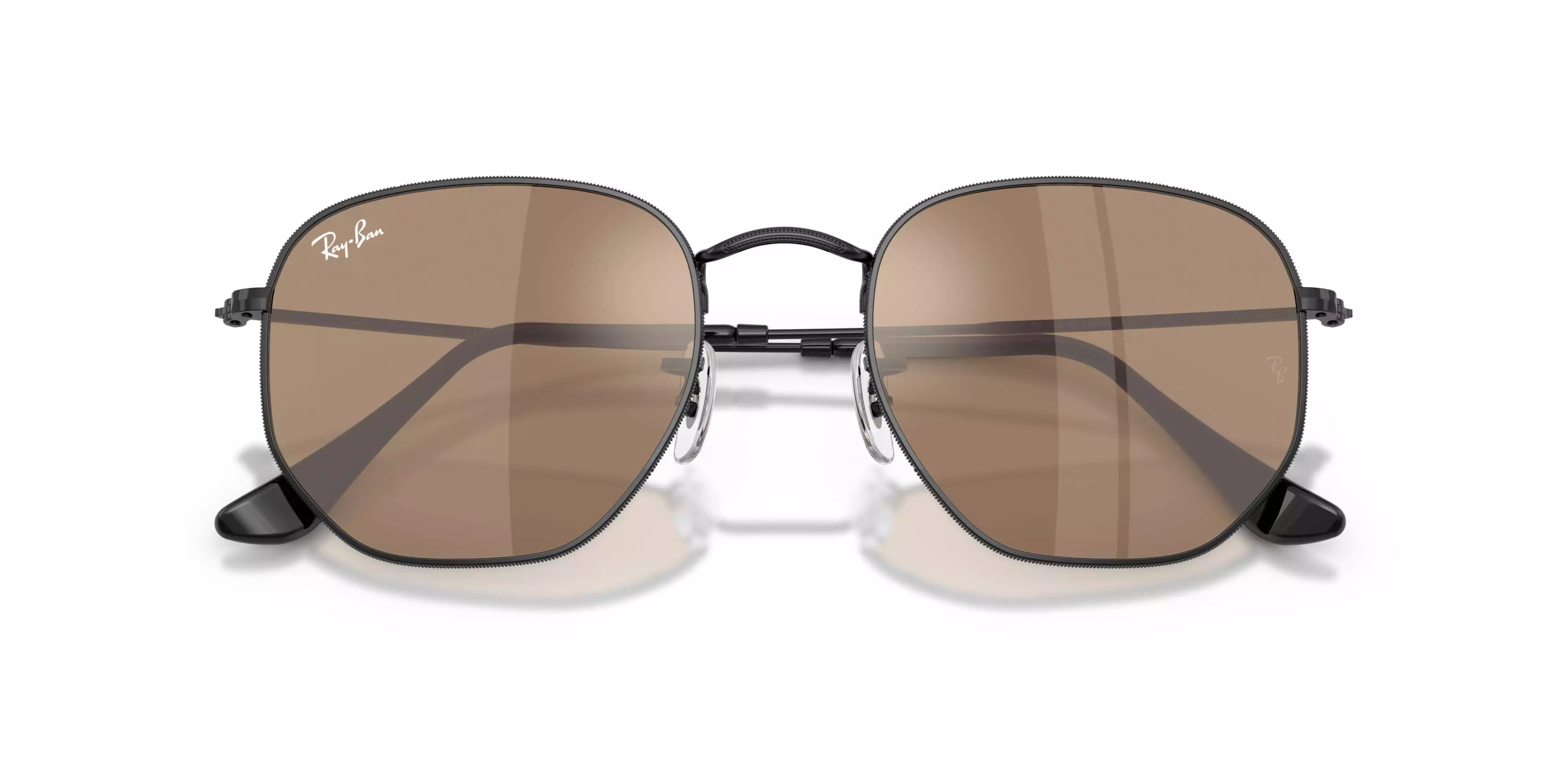 Ray-Ban Hexagonal Flat Lenses Brown Mirror Bronze Sunglasses &ndash; Polished Black - BLACK