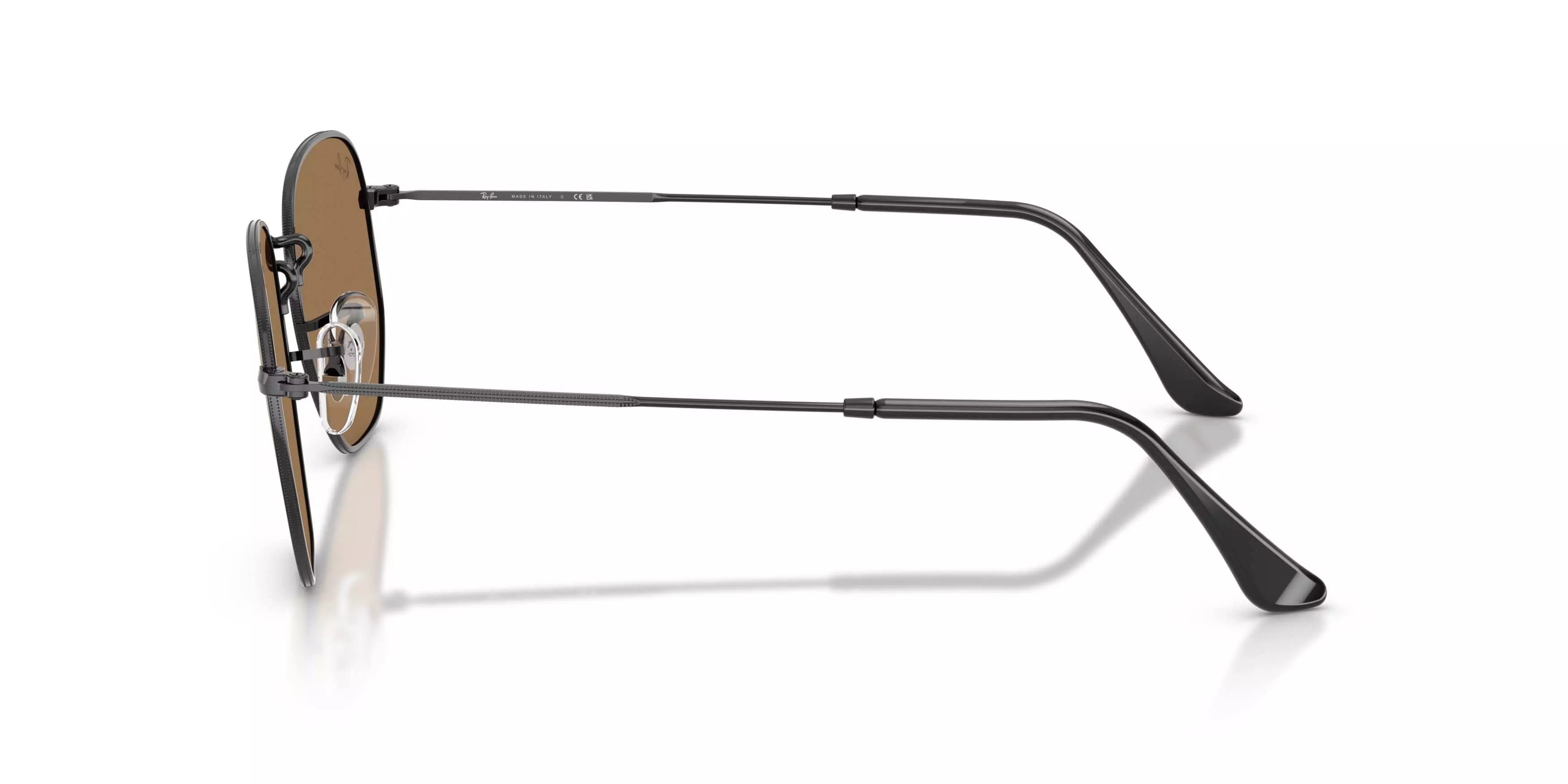 Ray-Ban Hexagonal Flat Lenses Brown Mirror Bronze Sunglasses &ndash; Polished Black - BLACK