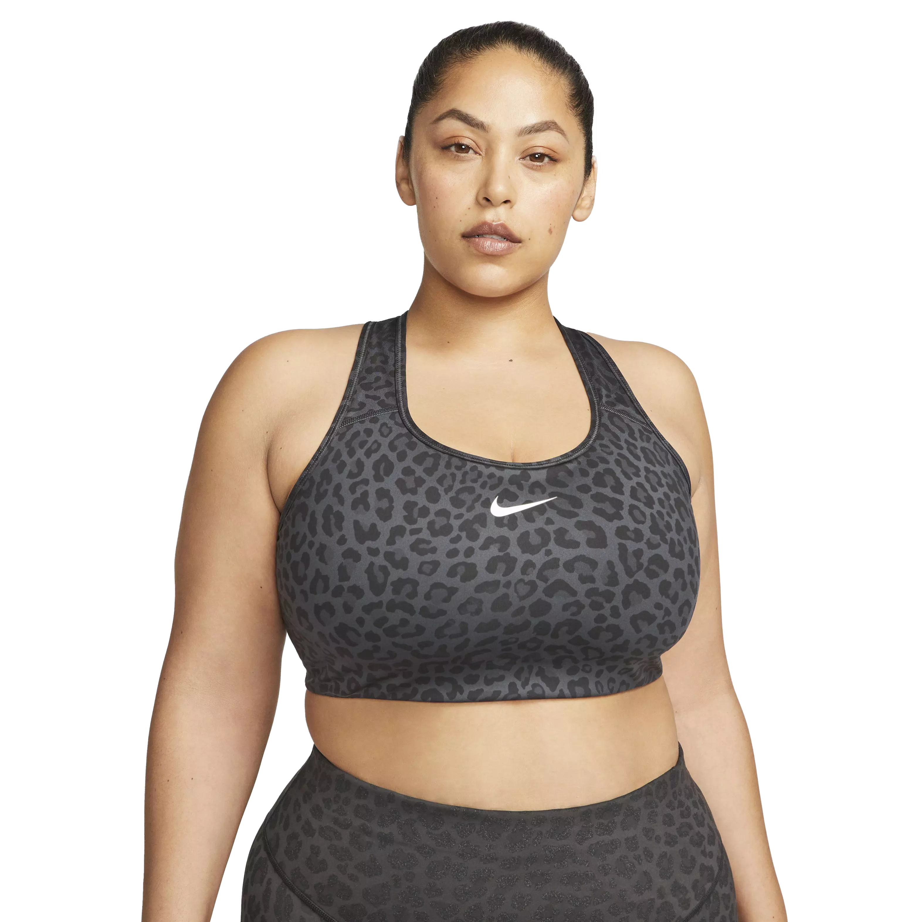 Nike Women's Dri-FIT Swoosh Leopard AOP Sports Bra - GREY