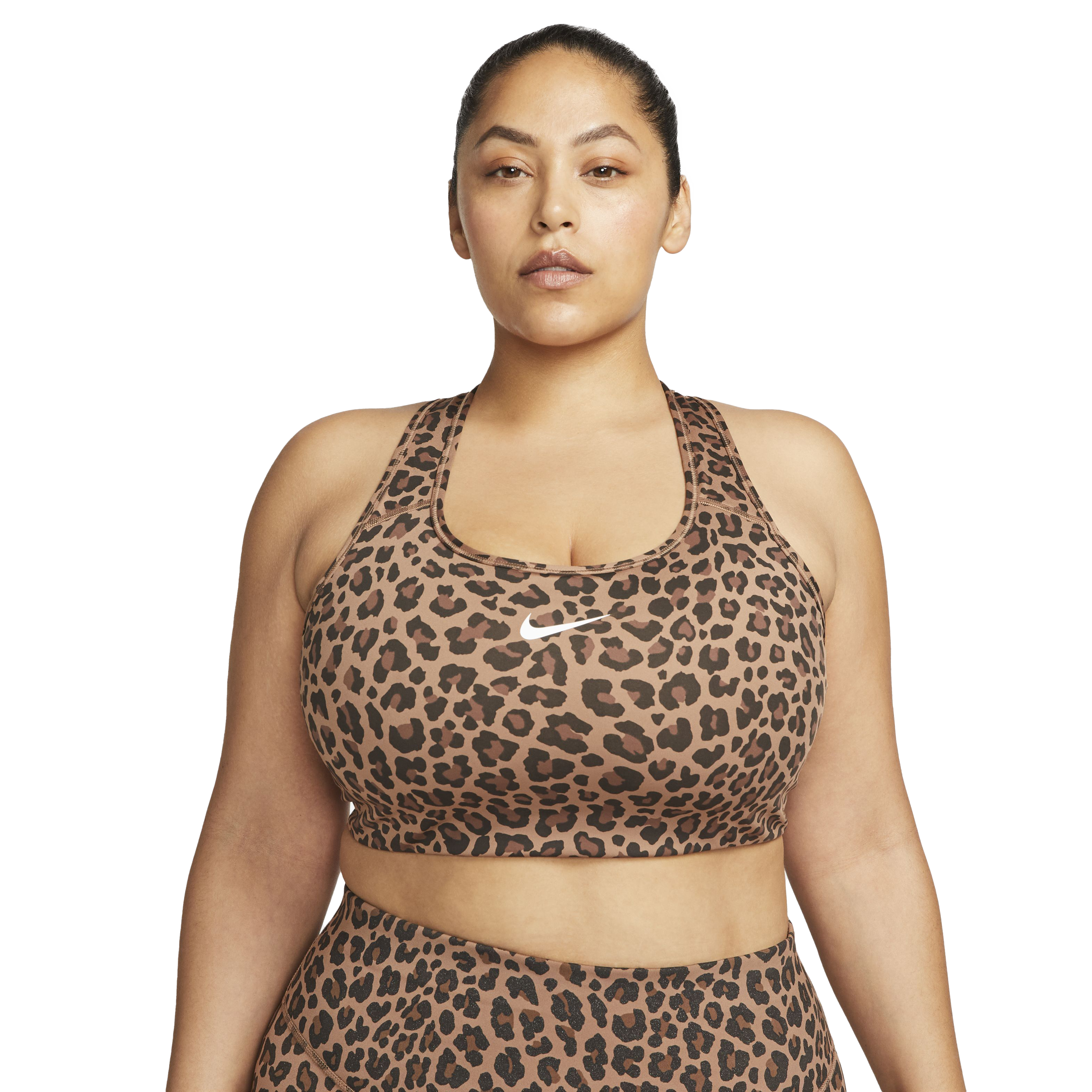 Nike Women's Dri-Fit Indy Glitter Sports Bra, Leopard Print, Size