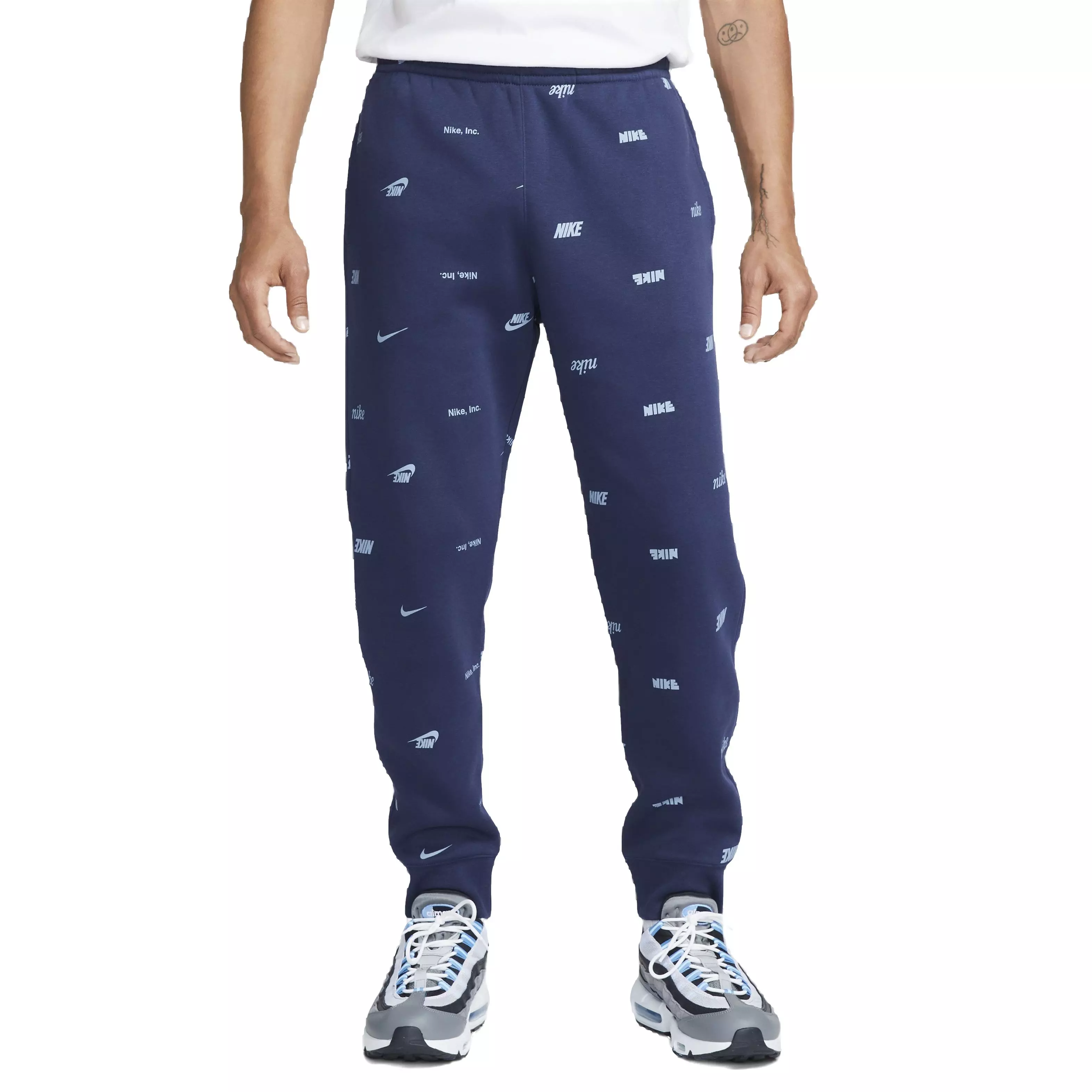 Nike Men's Club Fleece Brushed-Back Allover Print Joggers - NAVY