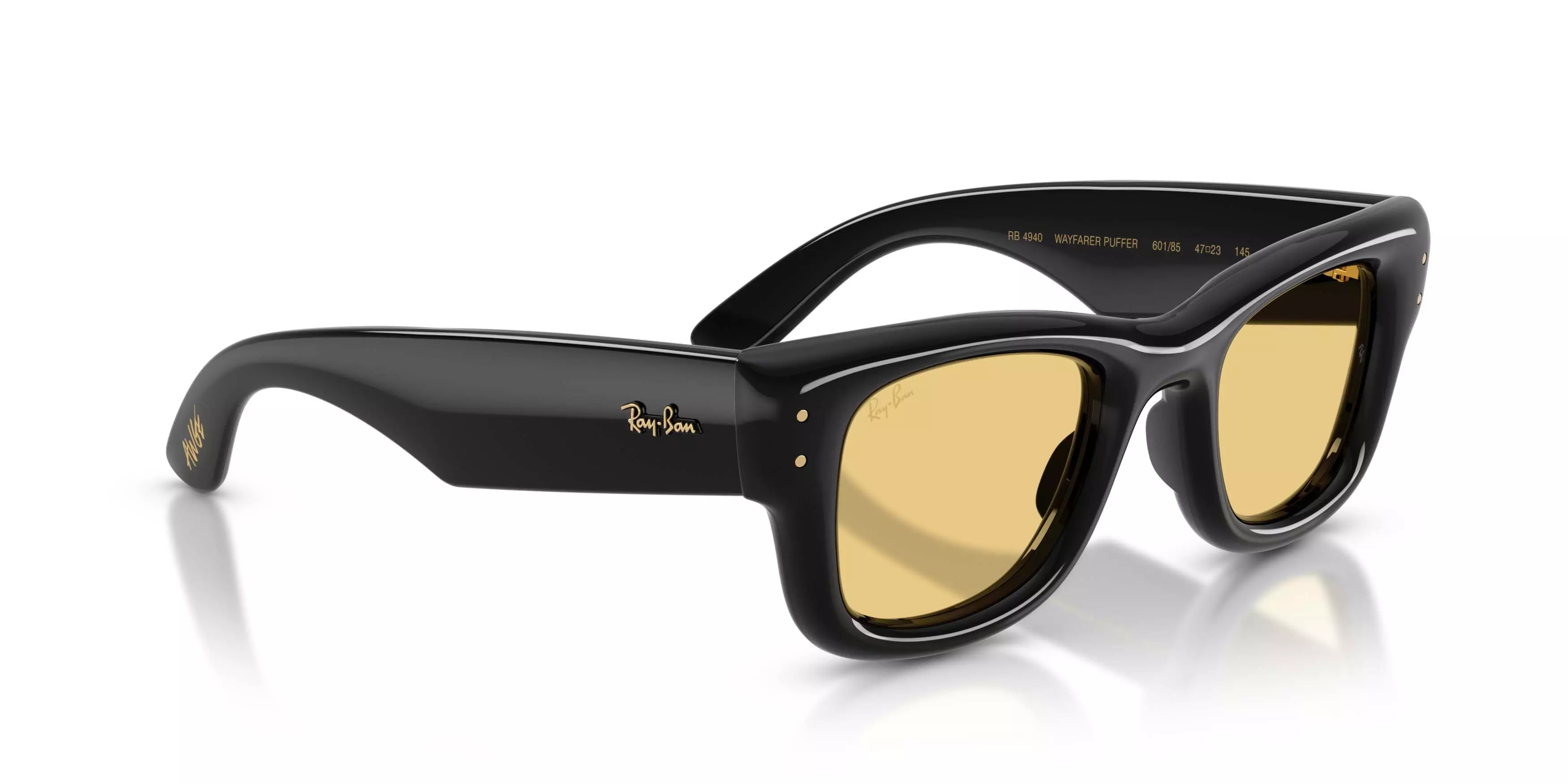 Ray-Ban Wayfarer Puffer Yellow Sunglasses &ndash; Polished Black - BLACK/YELLOW