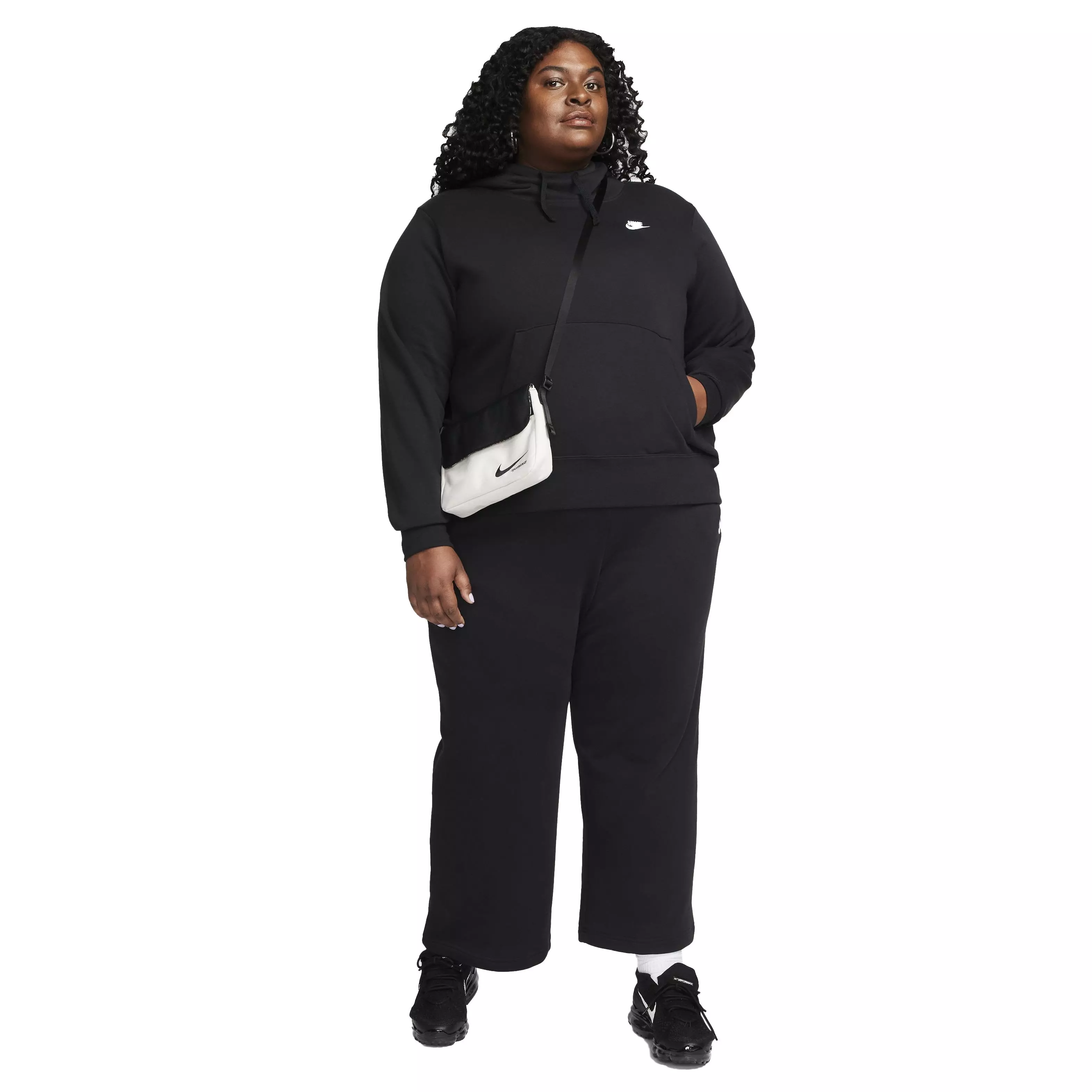 Nike Women's Sportswear Club Fleece Wide-Leg Mid-Rise Sweatpants - BLACK