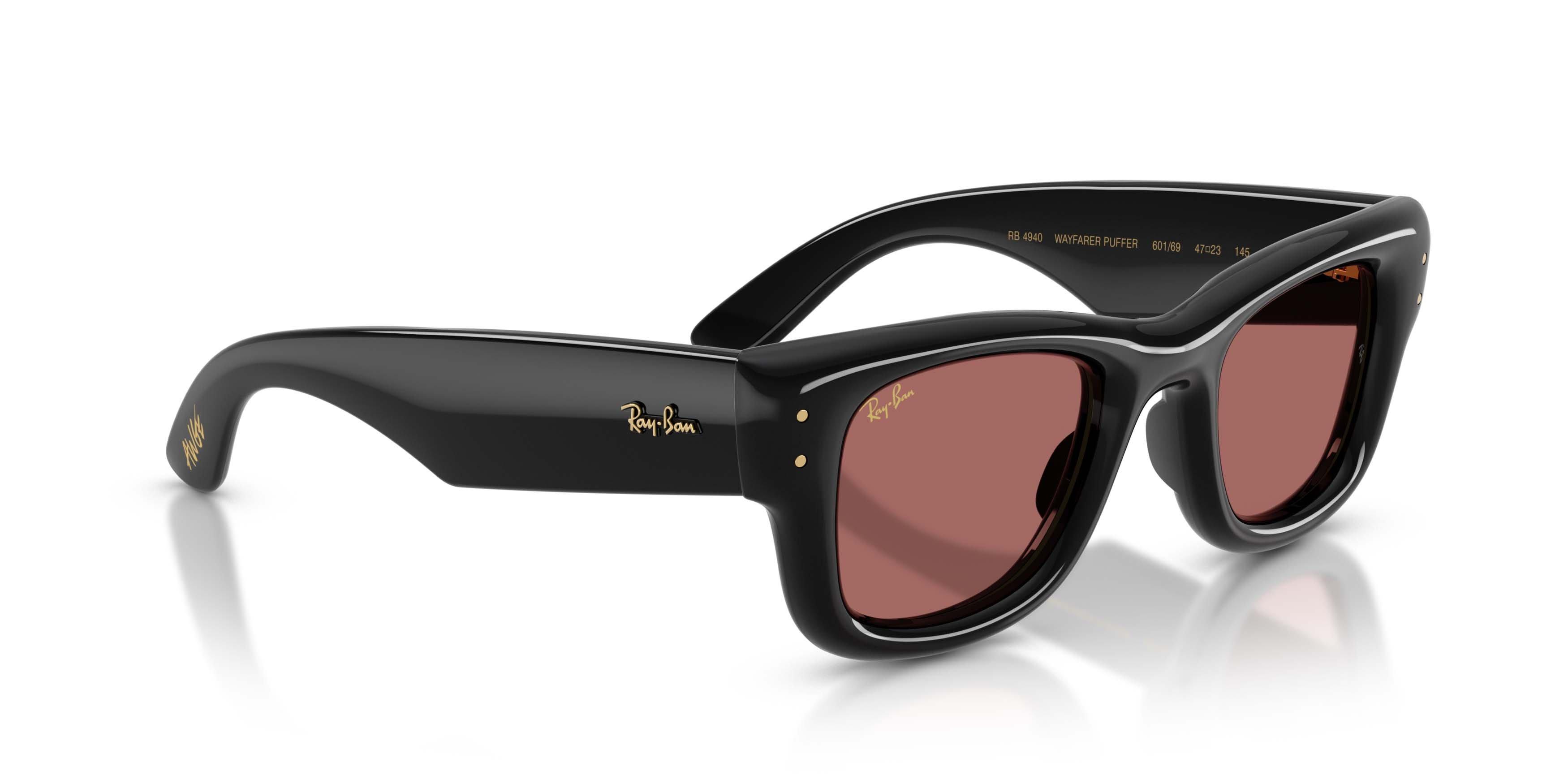 Ray-Ban Wayfarer Puffer Dark Violet Sunglasses &ndash; Polished Black - BLACK/VIOLET Thumbnail View 3