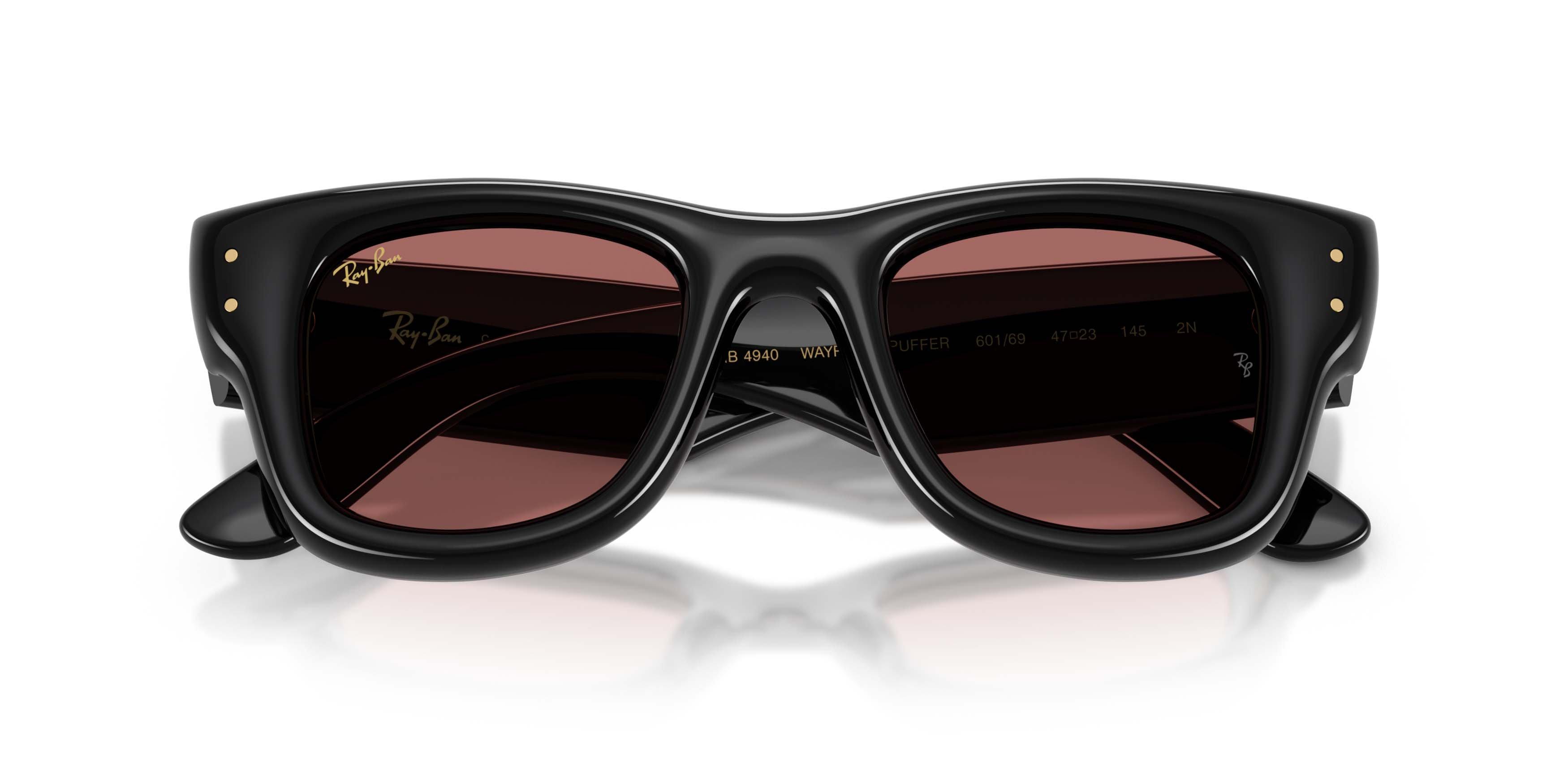 Ray-Ban Wayfarer Puffer Dark Violet Sunglasses &ndash; Polished Black - BLACK/VIOLET Thumbnail View 5