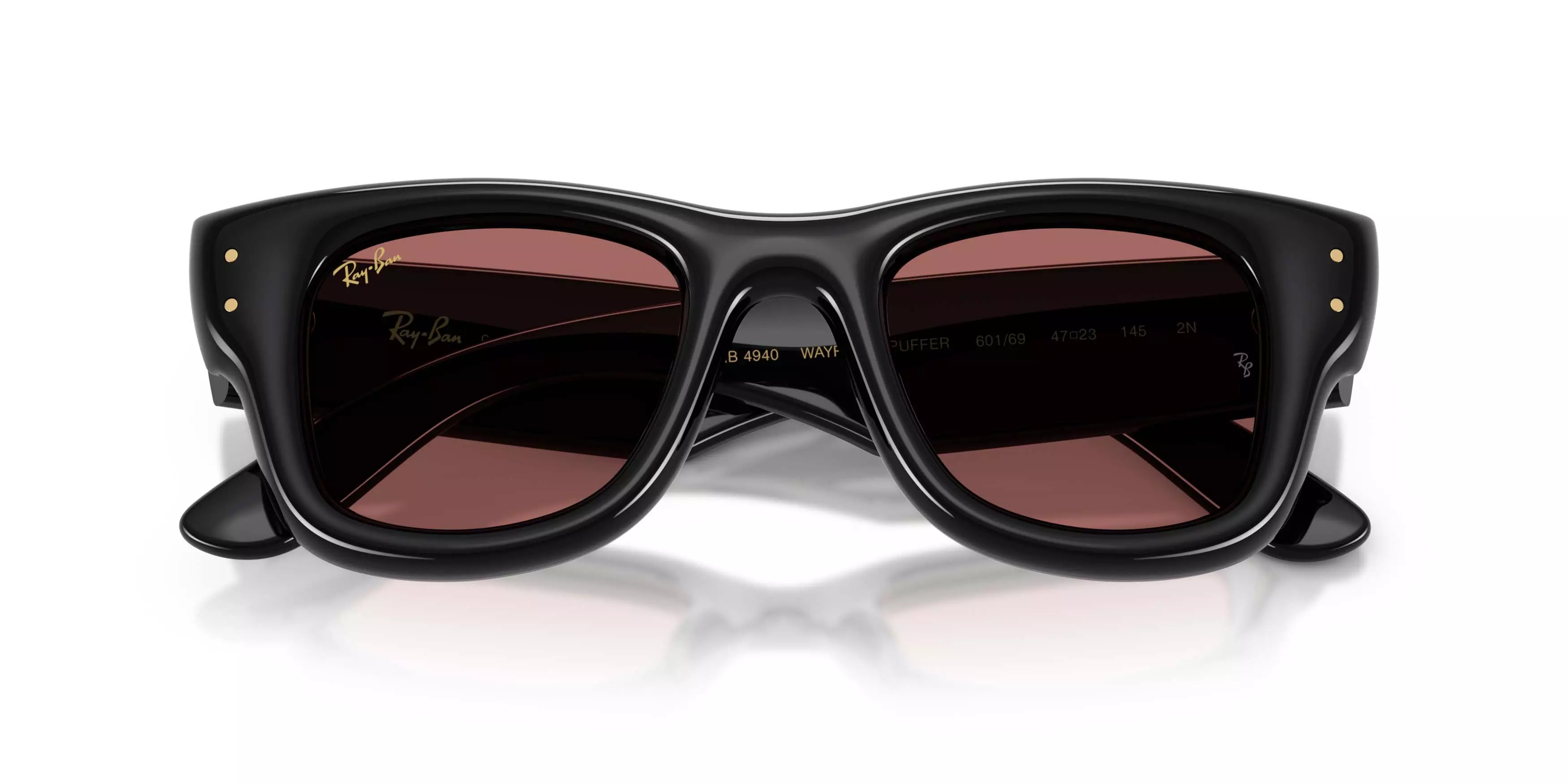 Ray-Ban Wayfarer Puffer Dark Violet Sunglasses &ndash; Polished Black - BLACK/VIOLET