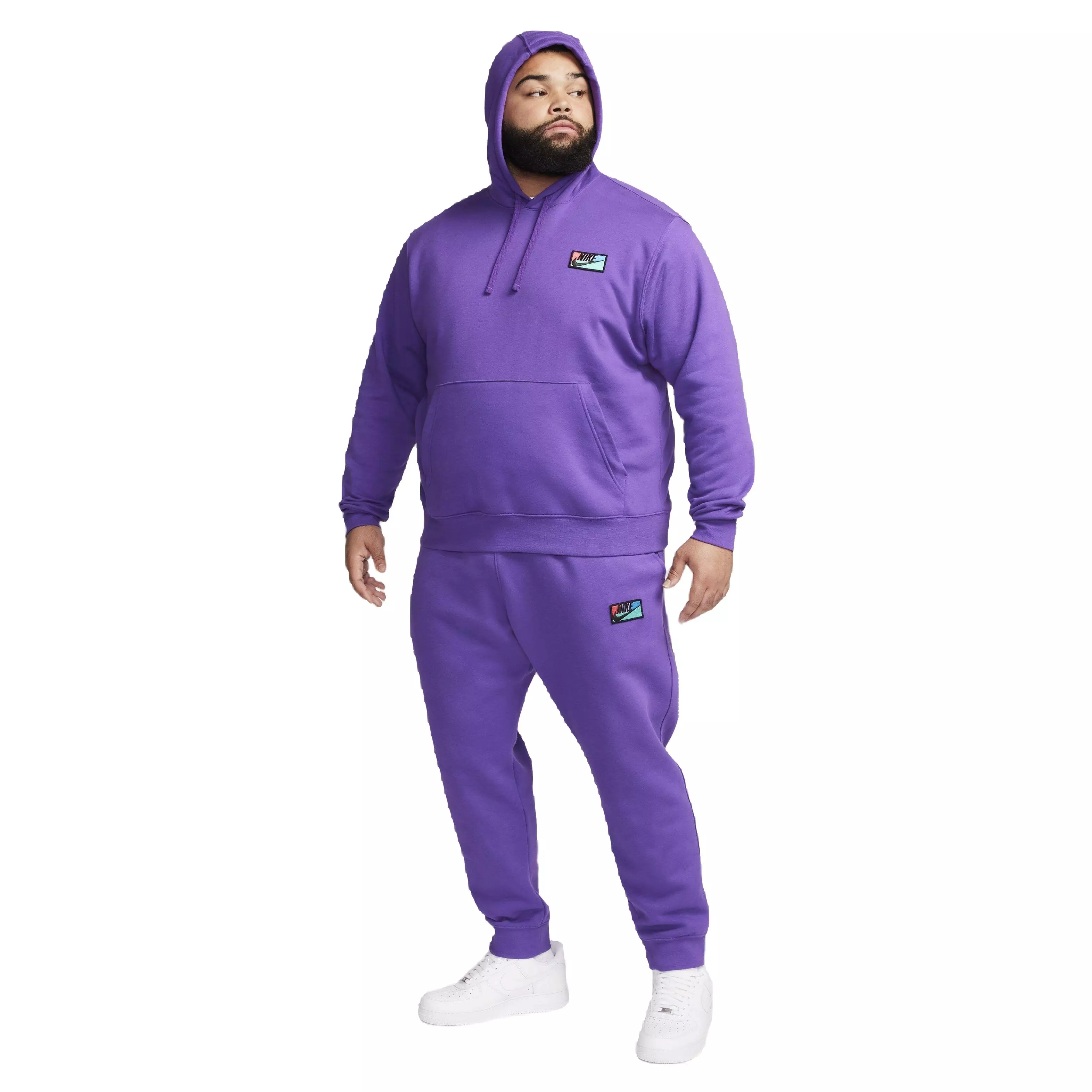 Nike Men's Club Brushed Patch Graphic Pants - PURPLE