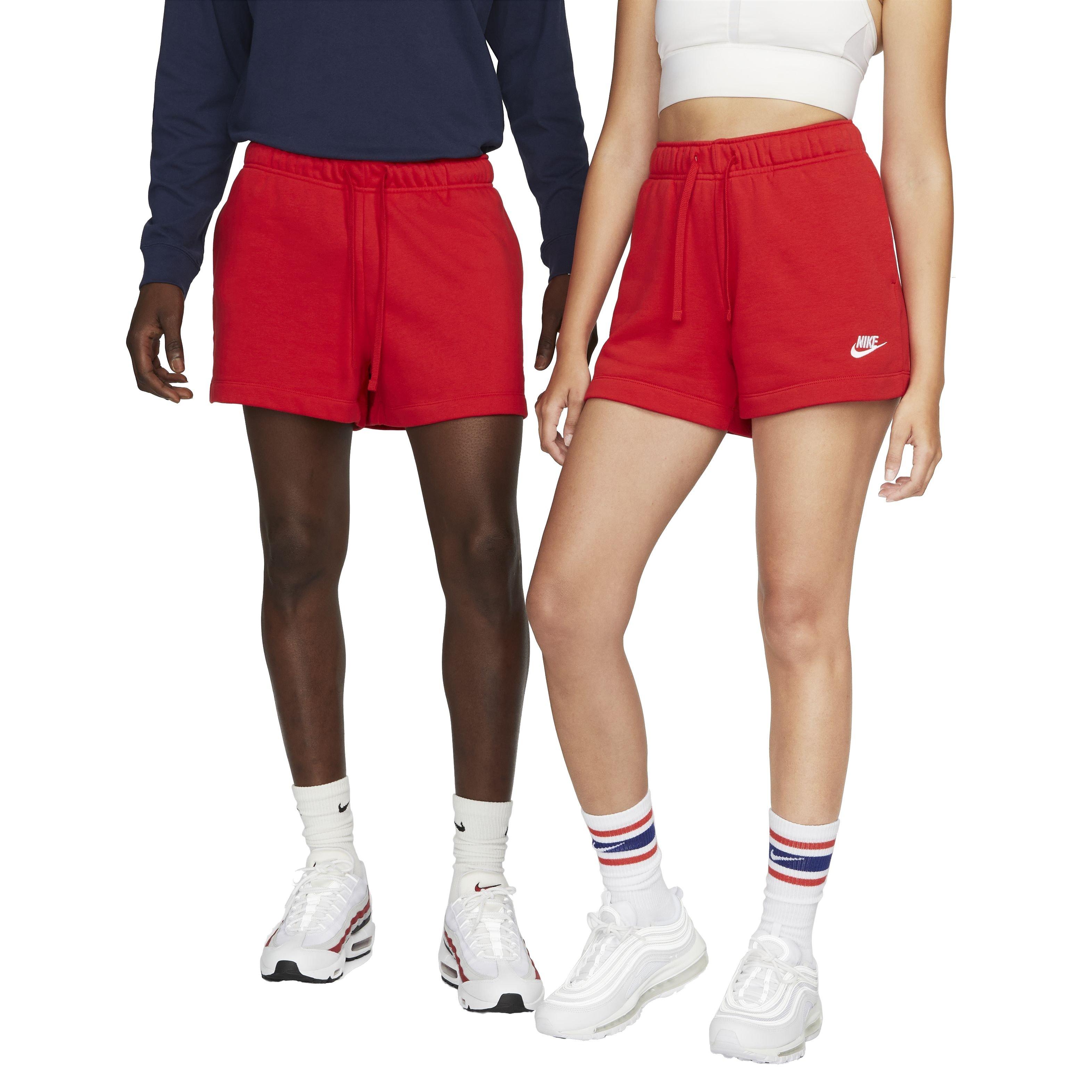Nike Women's Sportswear Club Fleece Mid-Rise Relaxed Shorts - RED Thumbnail View 1