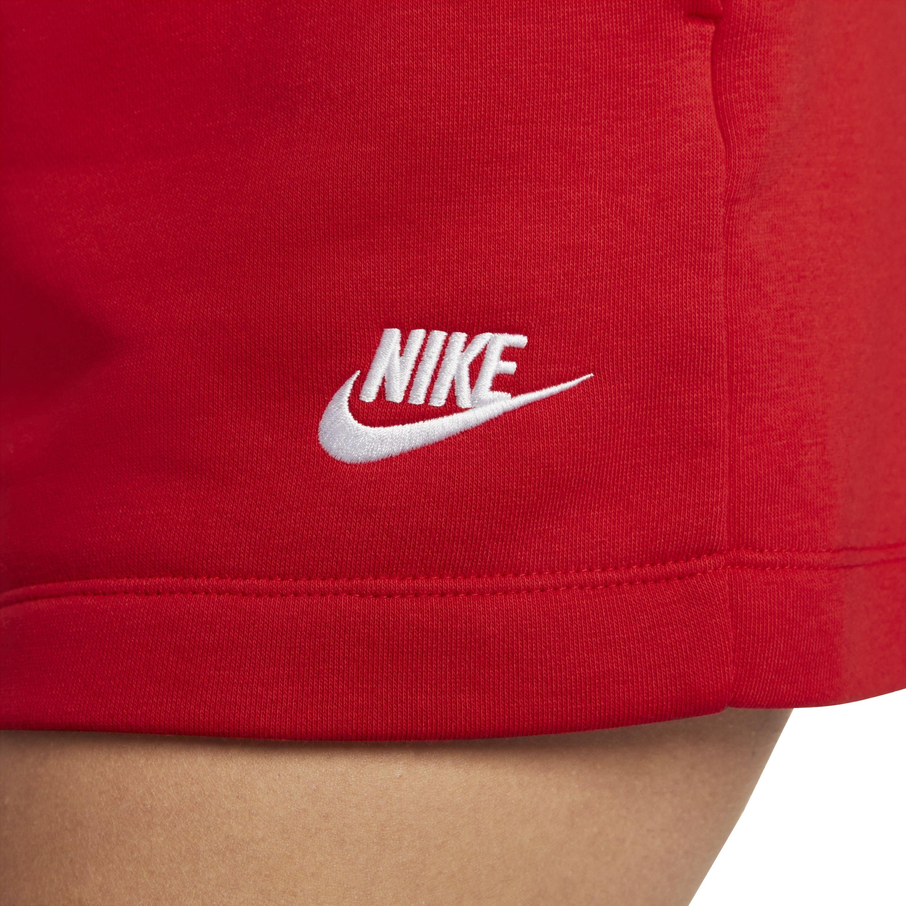 Nike Women's Sportswear Club Fleece Mid-Rise Shorts - RED Thumbnail View 5