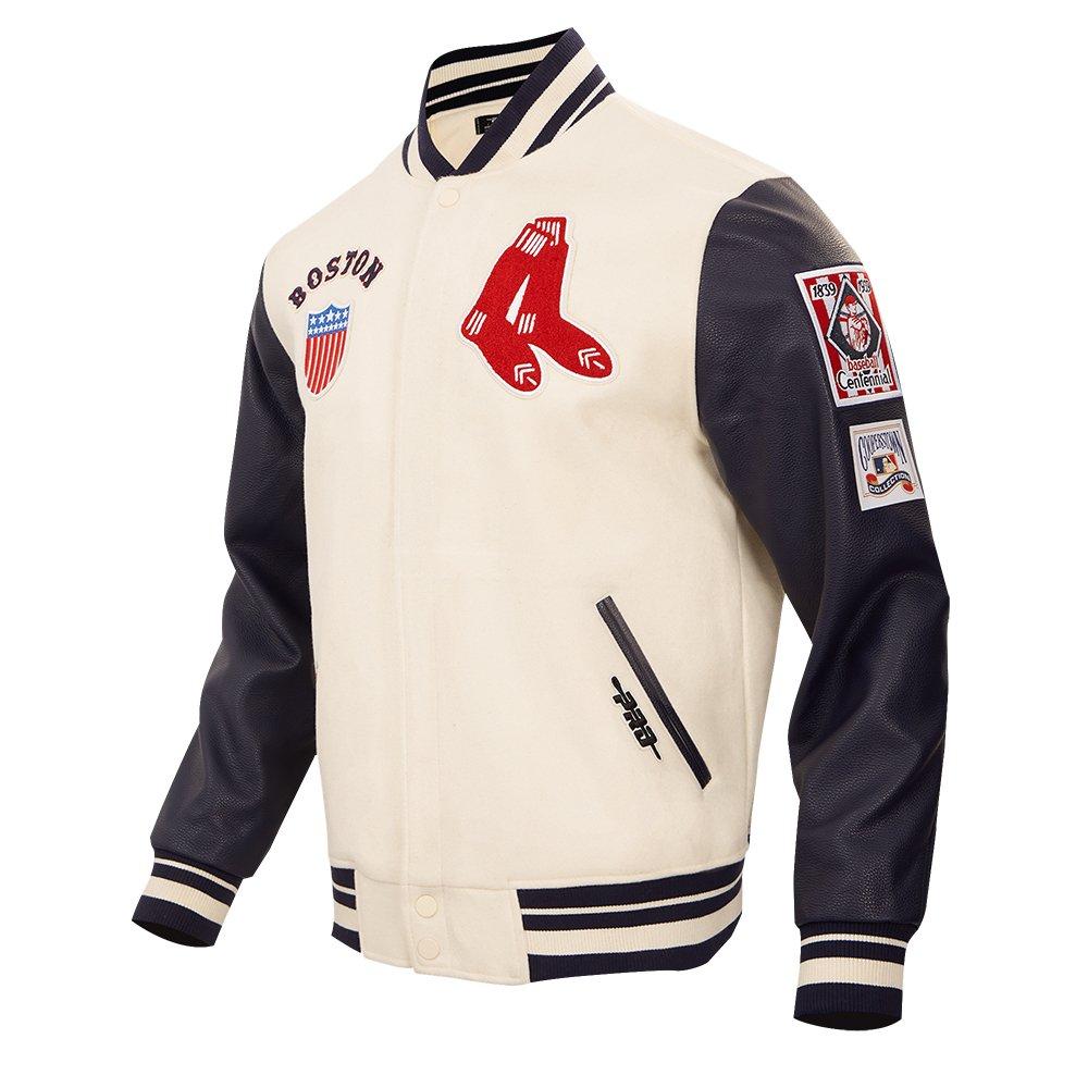 Pro Standard Men's MLB Boston Red Sox Retro Classic Rip Wool Varsity Jacket - EGGSHELL/NAVY Thumbnail View 3