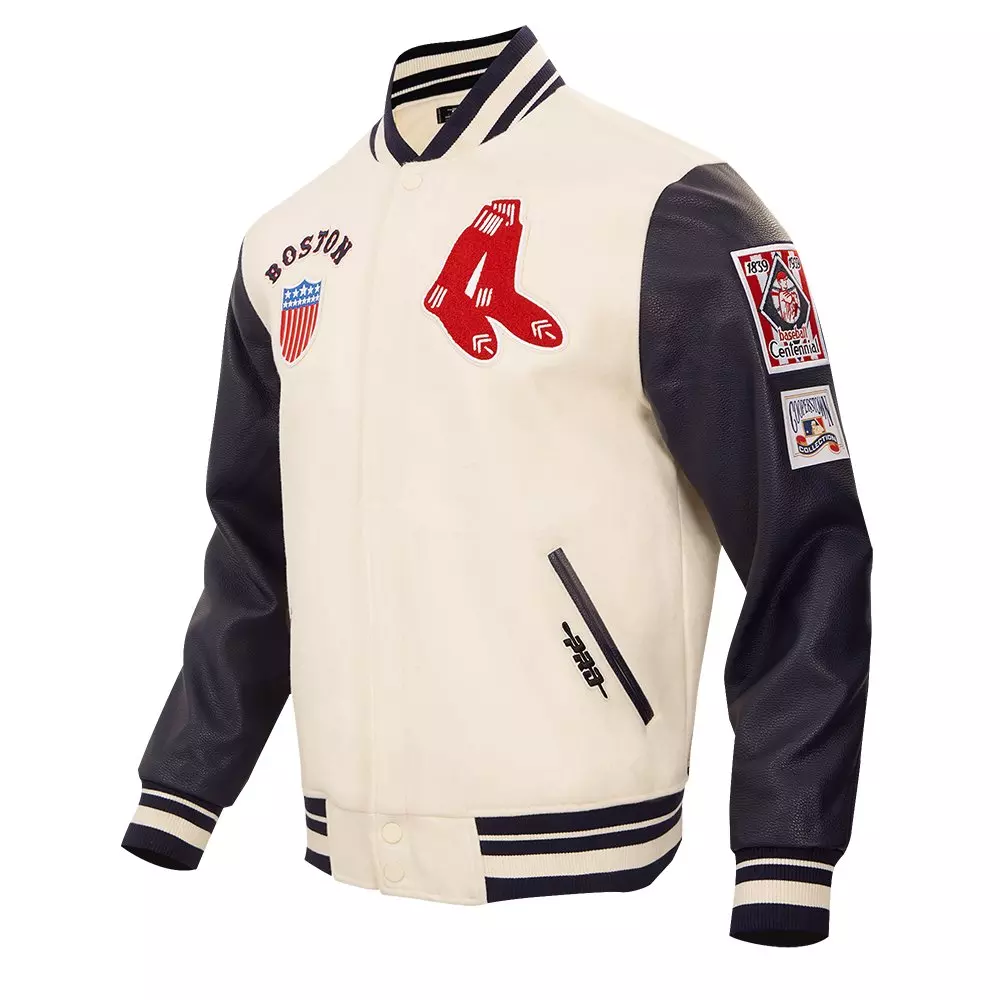Pro Standard Men's MLB Boston Red Sox Retro Classic Rip Wool Varsity Jacket - EGGSHELL/NAVY