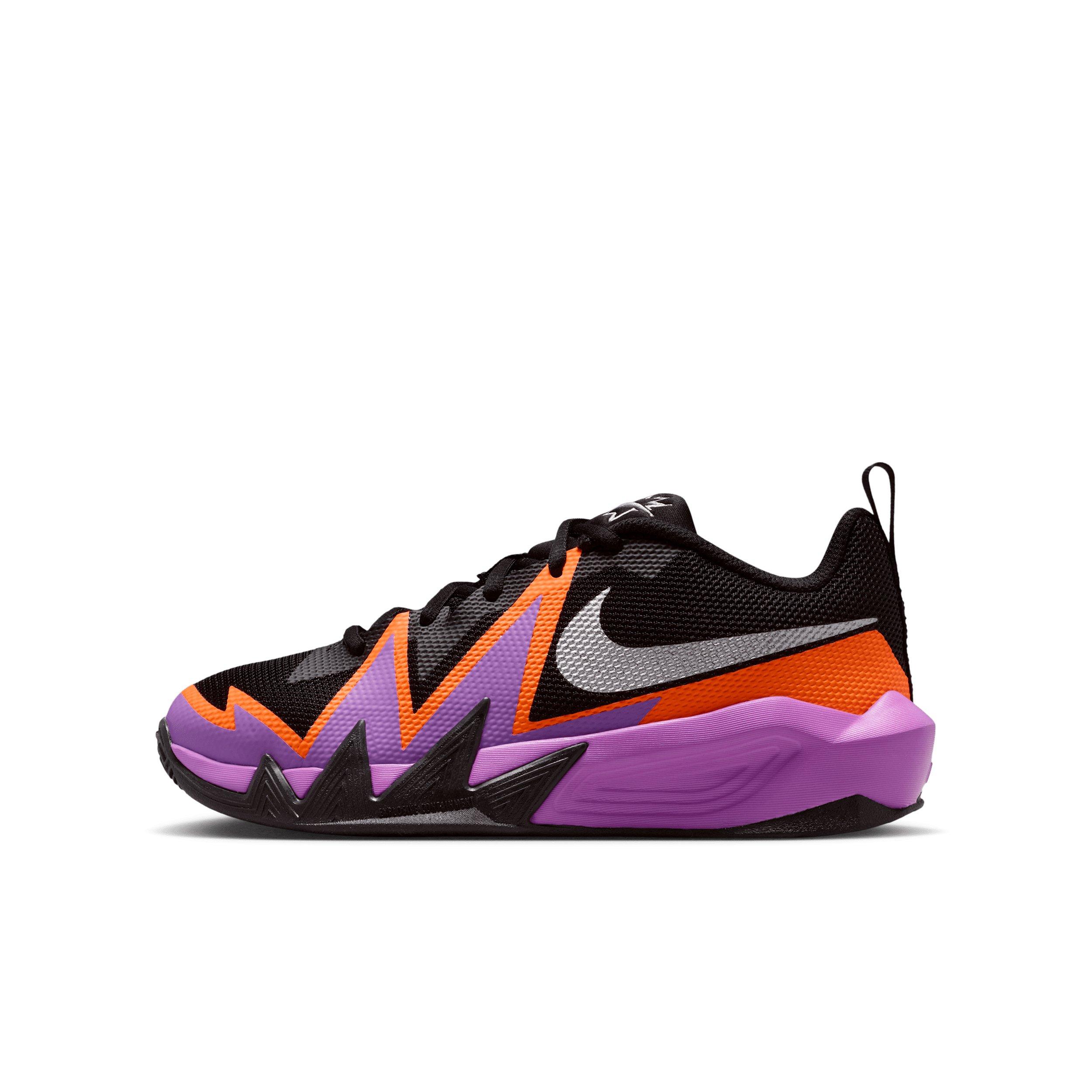 Nike S.T. Dynamite "Black/Bright Violet/Total Orange/Silver" Grade School Boys' Basketball Shoe - BLACK/VIOLET/ORANGE/SILVER