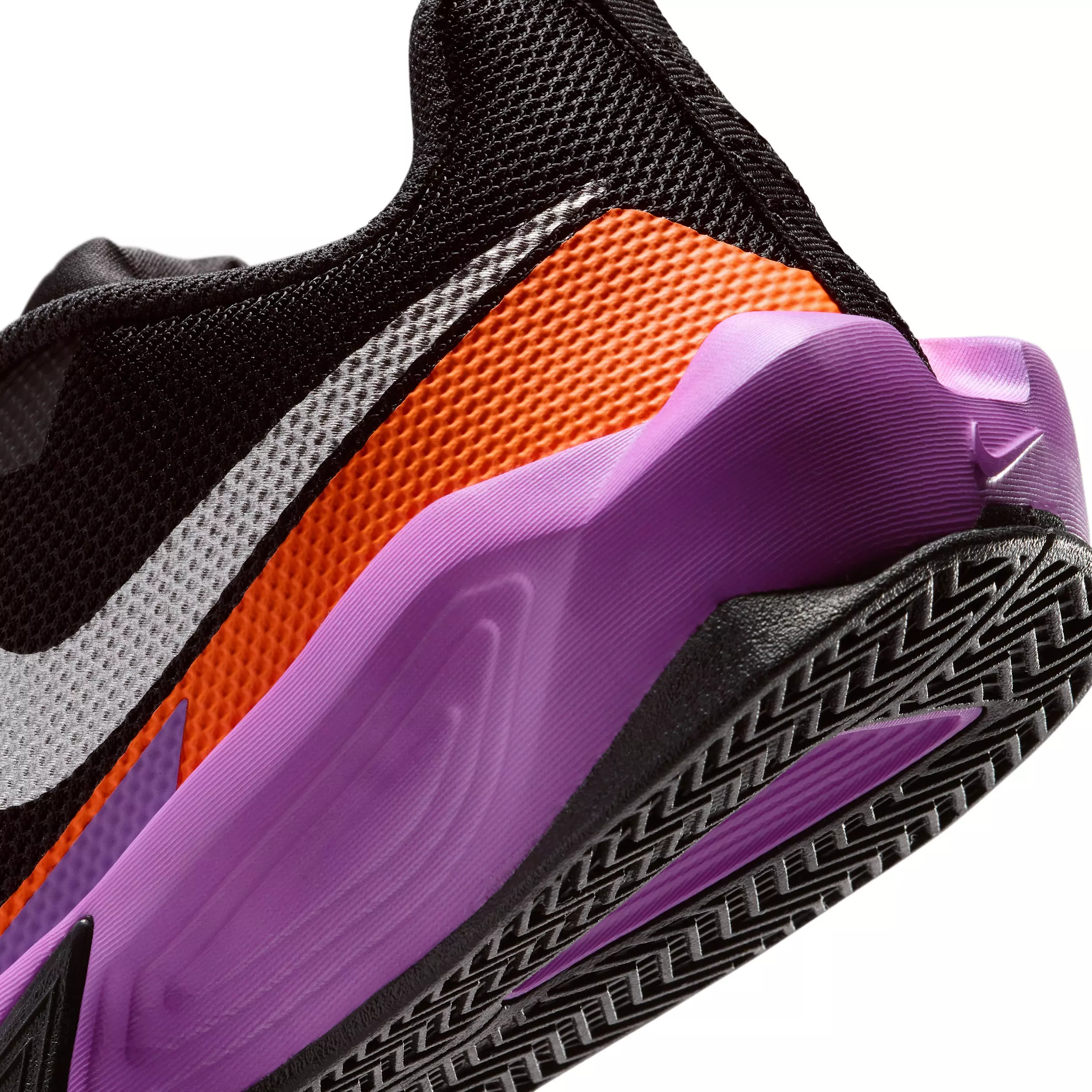 Nike S.T. Dynamite "Black/Bright Violet/Total Orange/Silver" Grade School Boys' Basketball Shoe - BLACK/VIOLET/ORANGE/SILVER