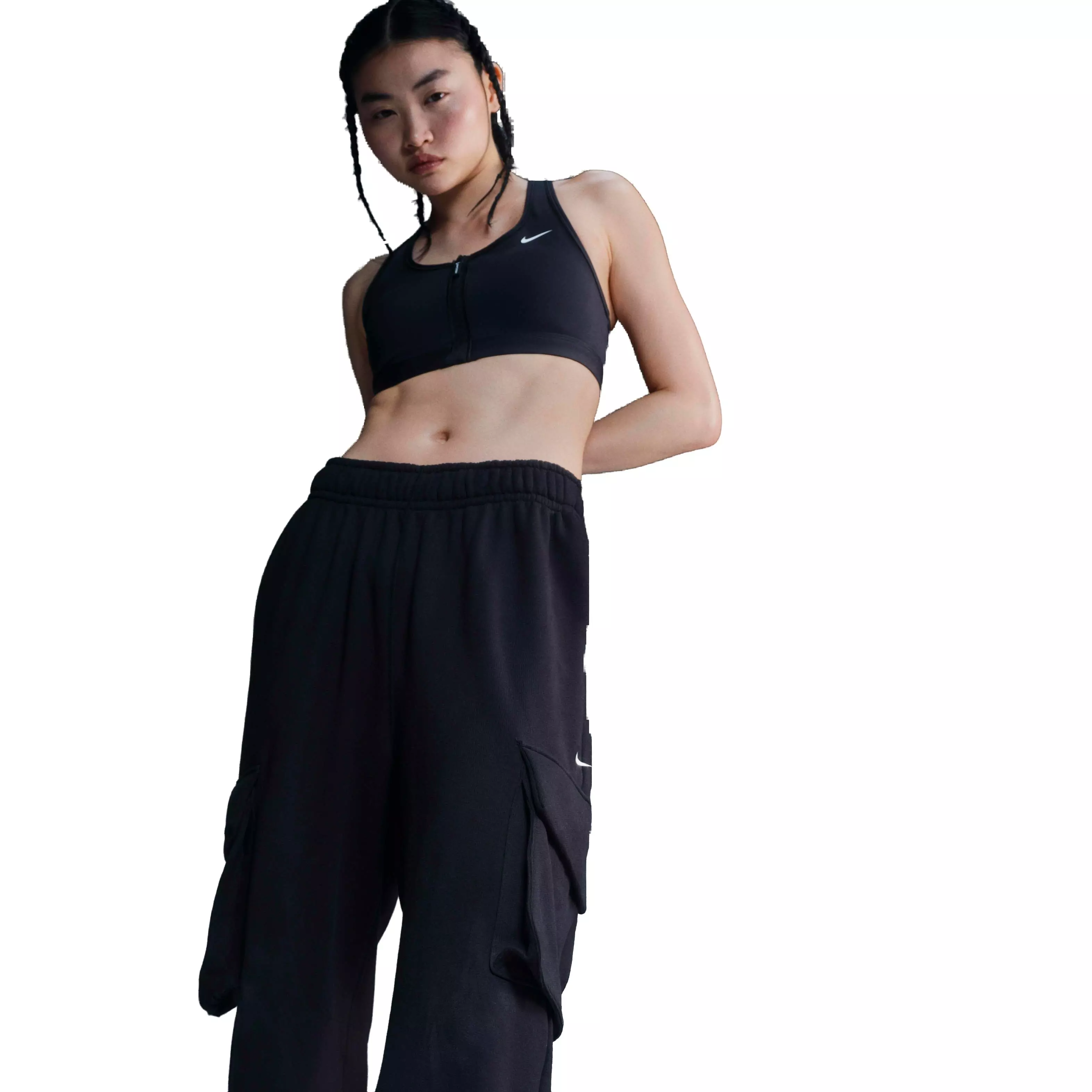Nike Women's Sportswear Low-Rise Oversized French Terry Open-Hem Pants - BLACK