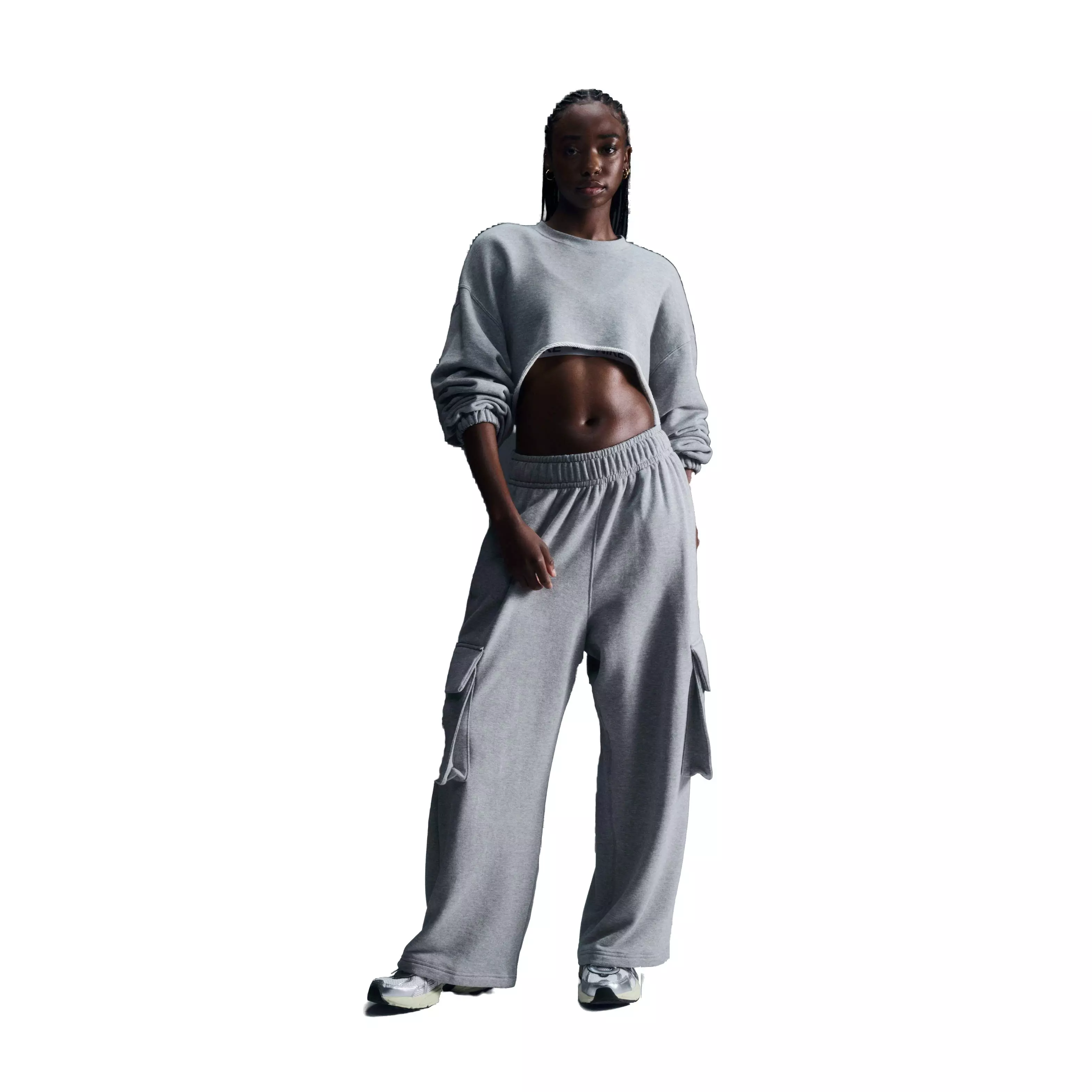 Nike Women's Sportswear Low-Rise Oversized French Terry Open-Hem Pants - GREY