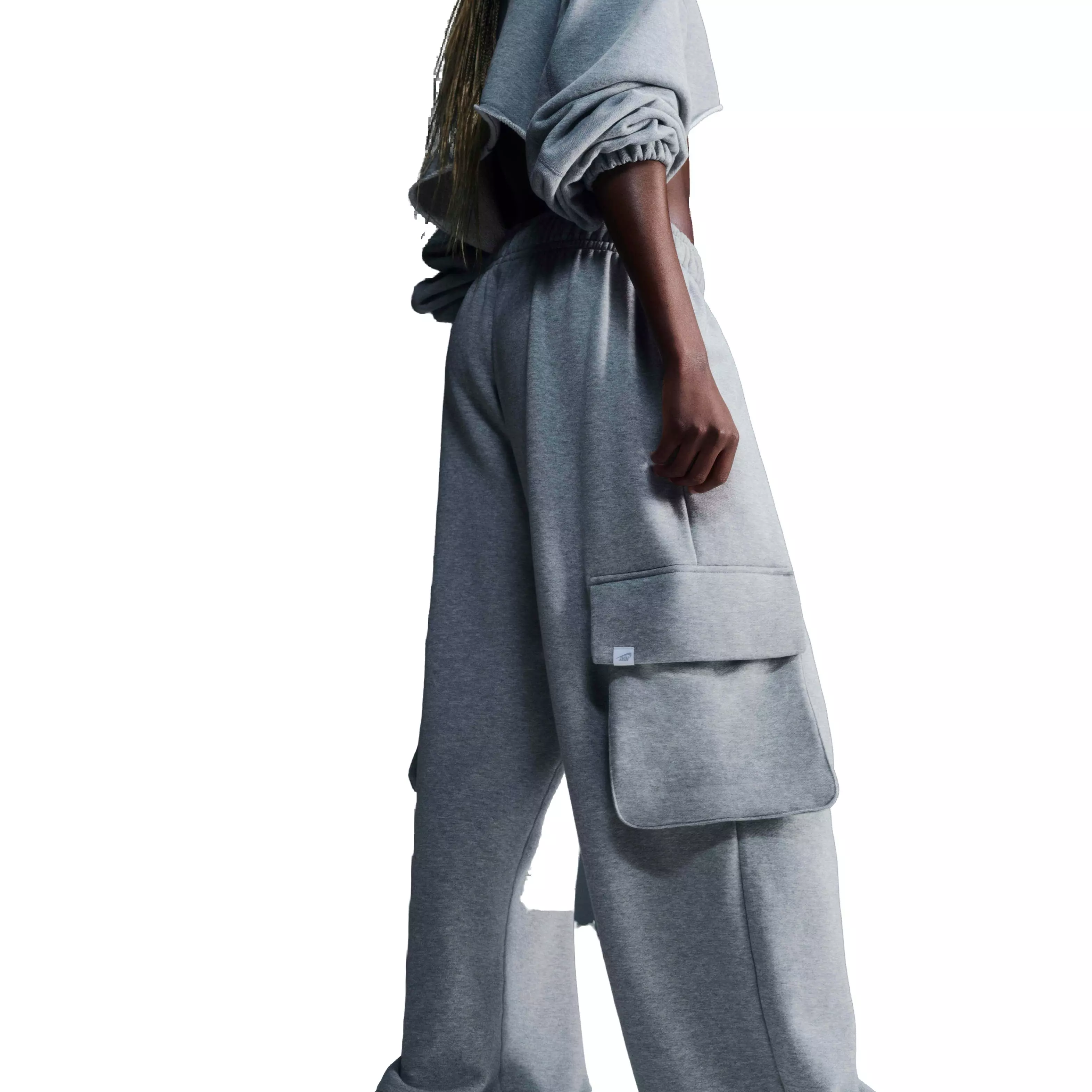 Nike Women's Sportswear Low-Rise Oversized French Terry Open-Hem Pants - GREY