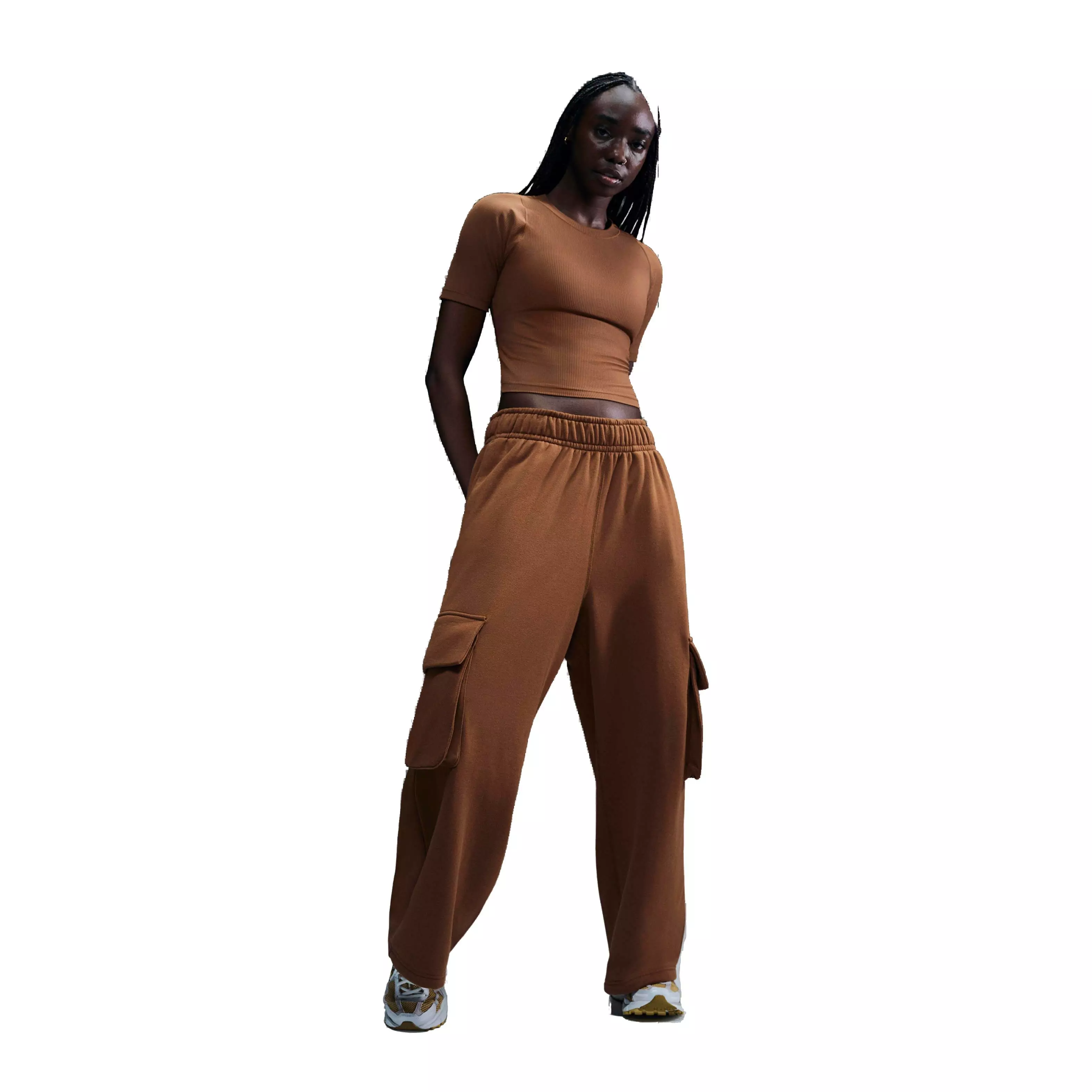 Nike Women's Sportswear Low-Rise Oversized French Terry Open-Hem Pants - BROWN