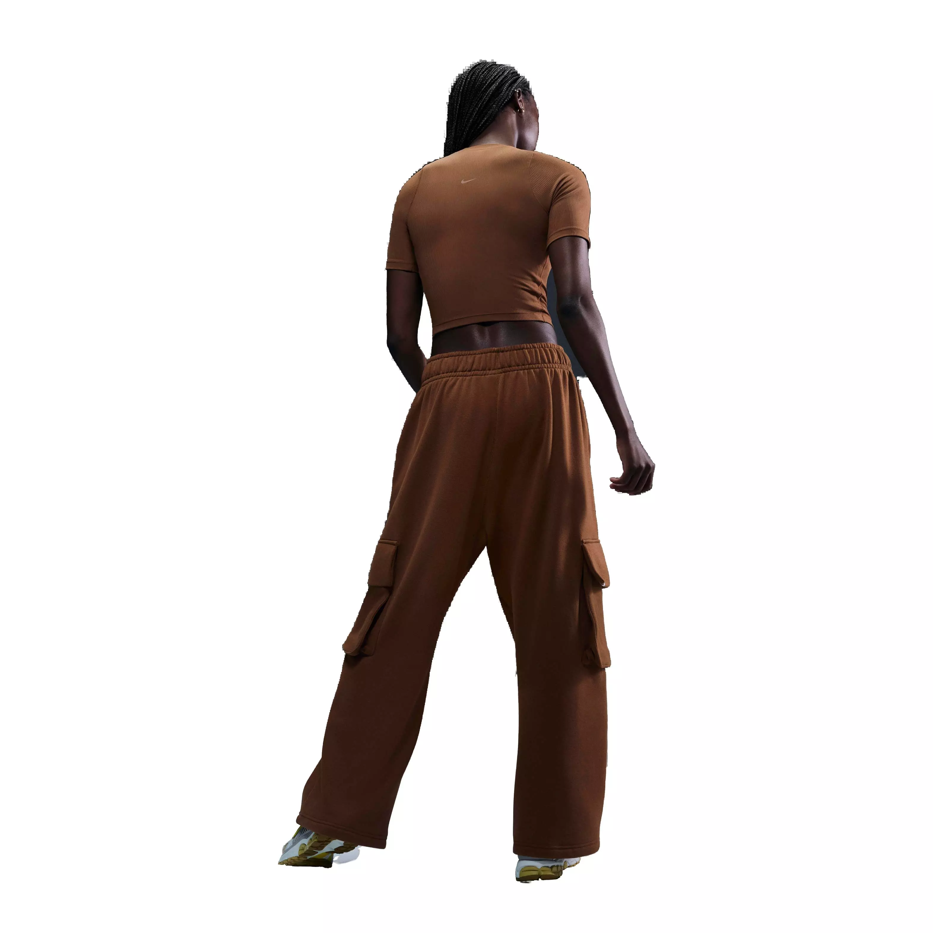 Nike Women's Sportswear Low-Rise Oversized French Terry Open-Hem Pants - BROWN
