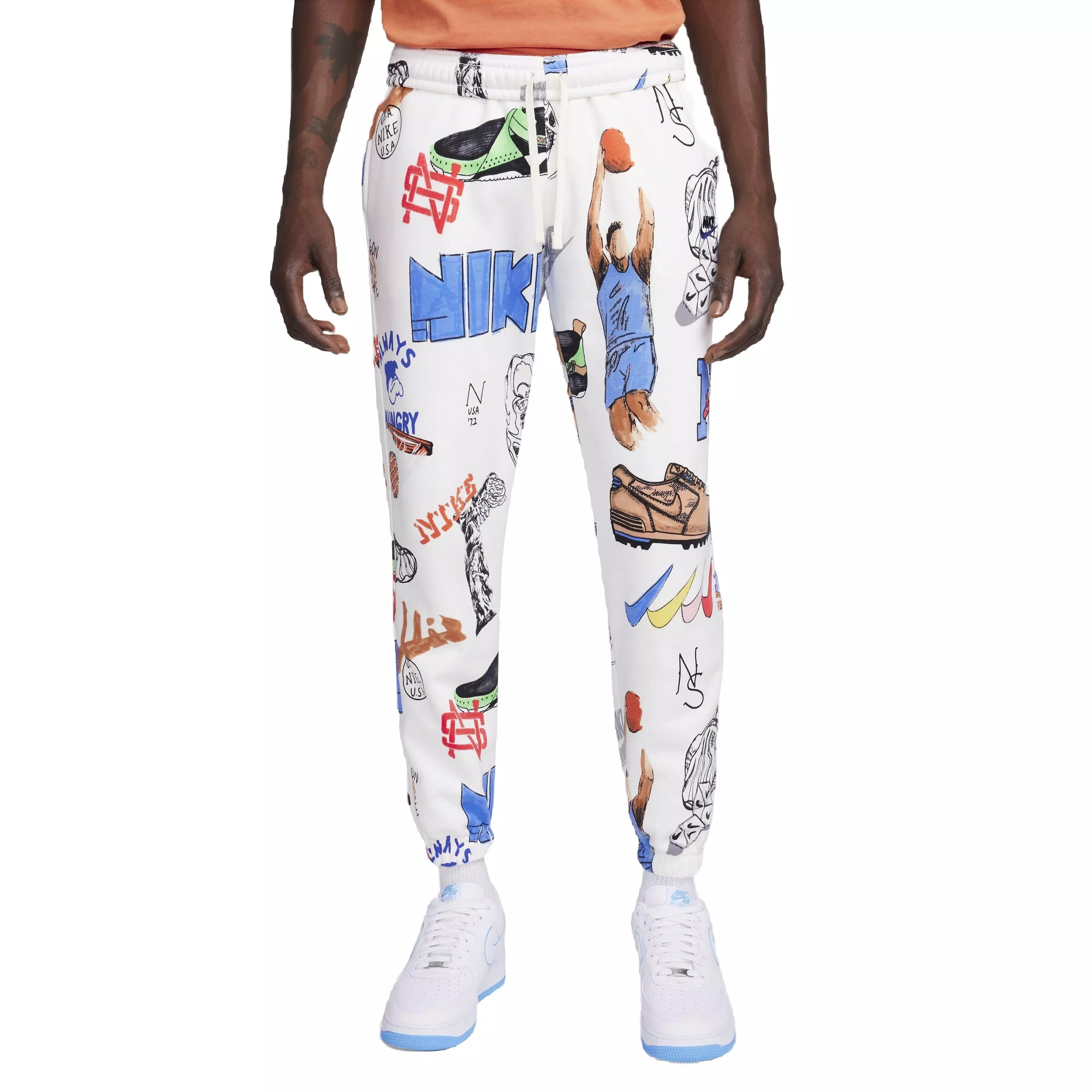 Nike Men's Sportswear Club CF Brushed Bold Printed Joggers - WHITE