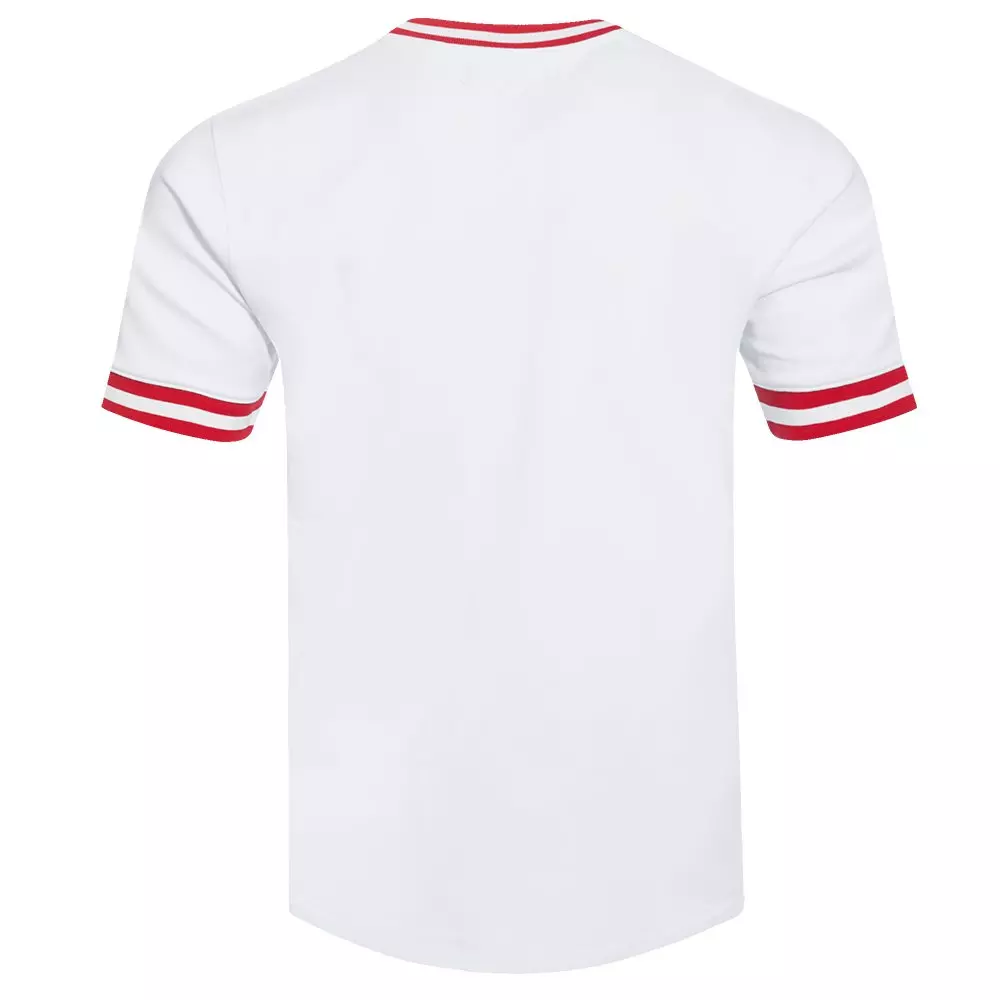 Pro Standard Men's MLB Chicago Cubs Classic Chenille Striped Sleeve Top - WHITE/RED