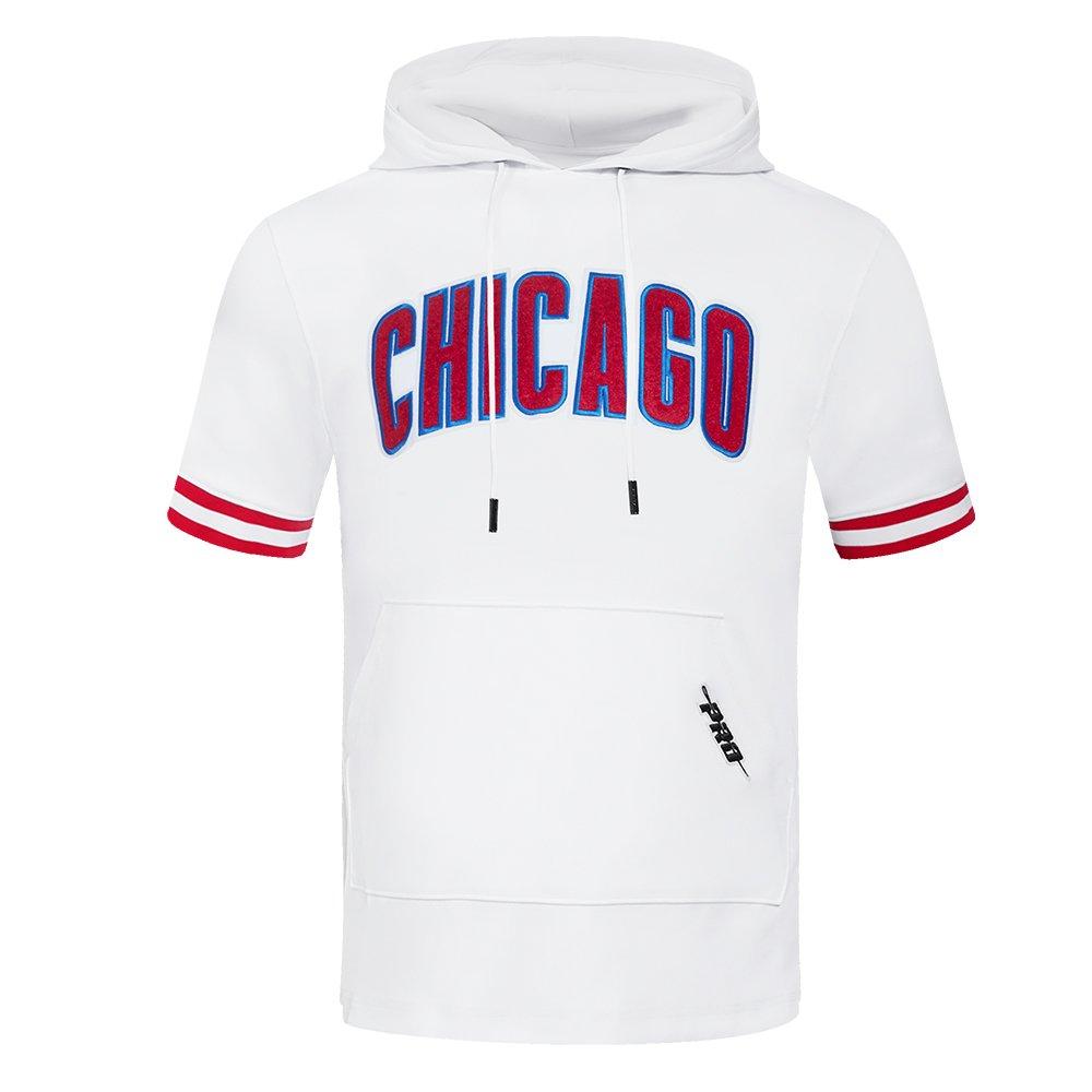 Pro Standard Men's MLB Chicago Cubs Classic Chenille Short Sleeve Pullover Hoodie - WHITE/RED Thumbnail View 1